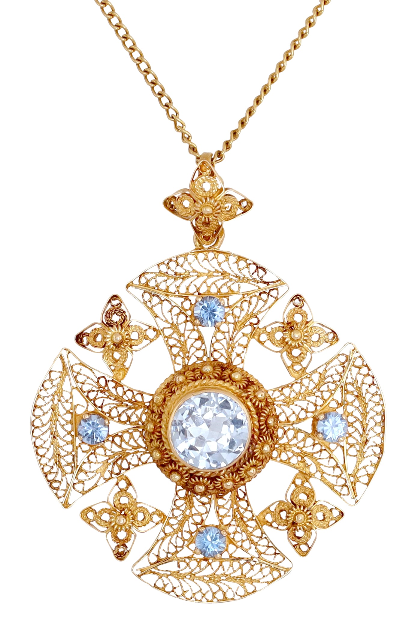 ESTATE 18KT BLUE SPINEL FILIGREE PENDANT NECKLACE (1 of 4)