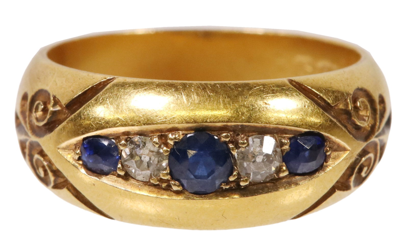 ESTATE ENGLISH 18KT GOLD SAPPHIRE & DIAMOND RING (1 of 5)