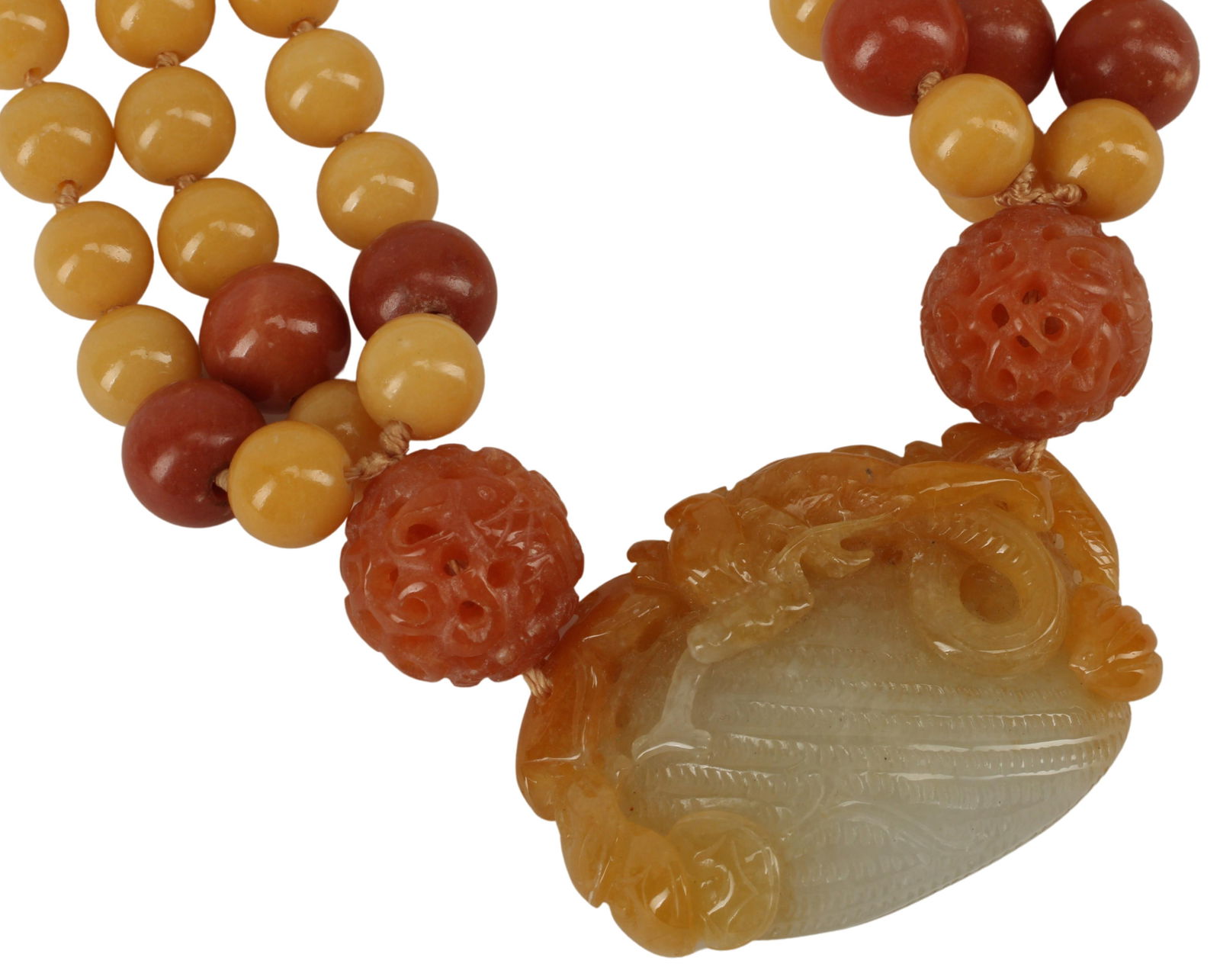 ESTATE CARVED JADE PENDANT ON BEADED NECKLACE (1 of 5)