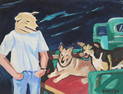 KERRY AWN (ATX, B.1949) PAINTING 'DOG & THE BOYS'