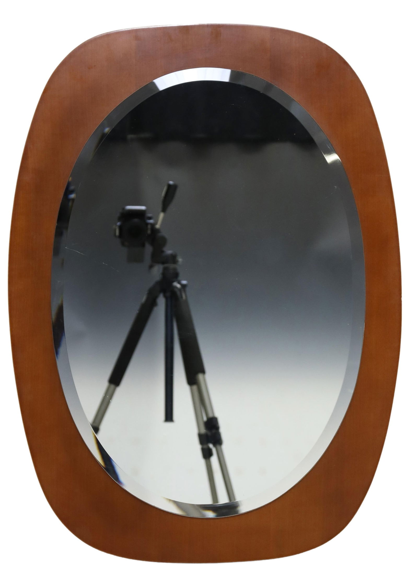 ITALIAN MID-CENTURY MODERN TEAK BEVELED MIRROR (1 of 2)