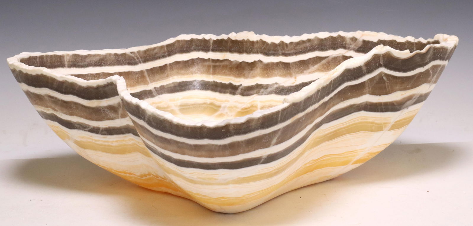 LARGE NATURAL-EDGE BANDED ONYX BOWL, 20.5"L (1 of 5)