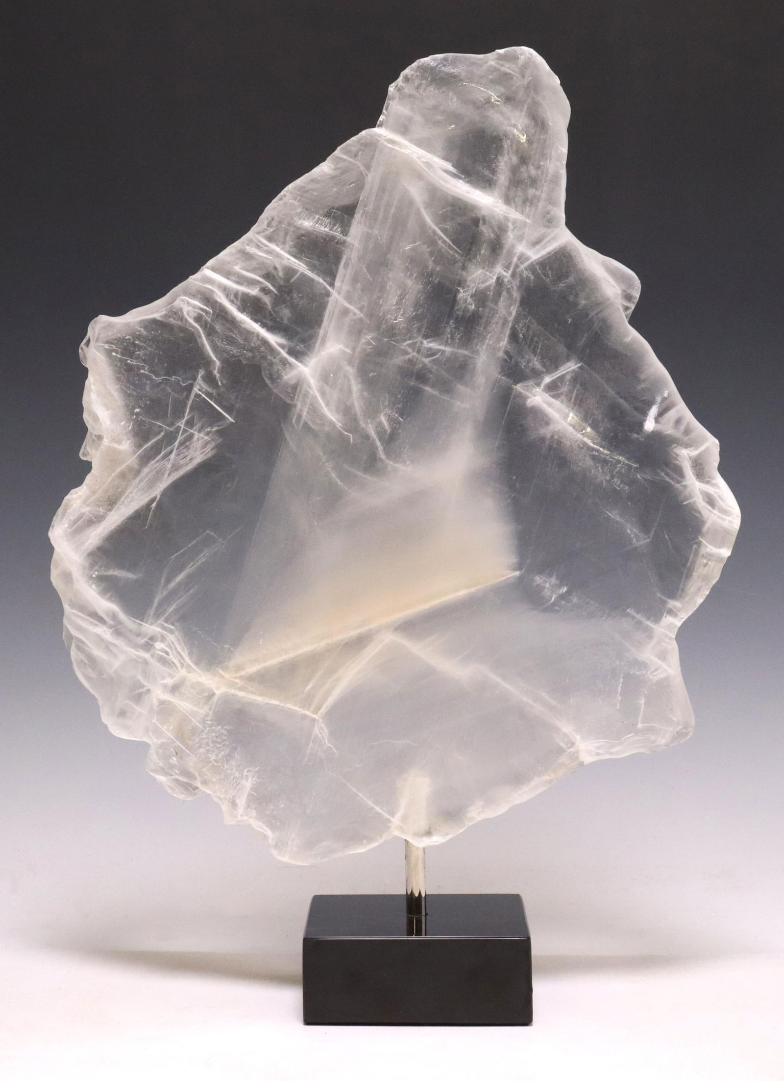 WINDOWPANE SELENITE SPECIMEN ON BLACK MARBLE BASE (1 of 4)