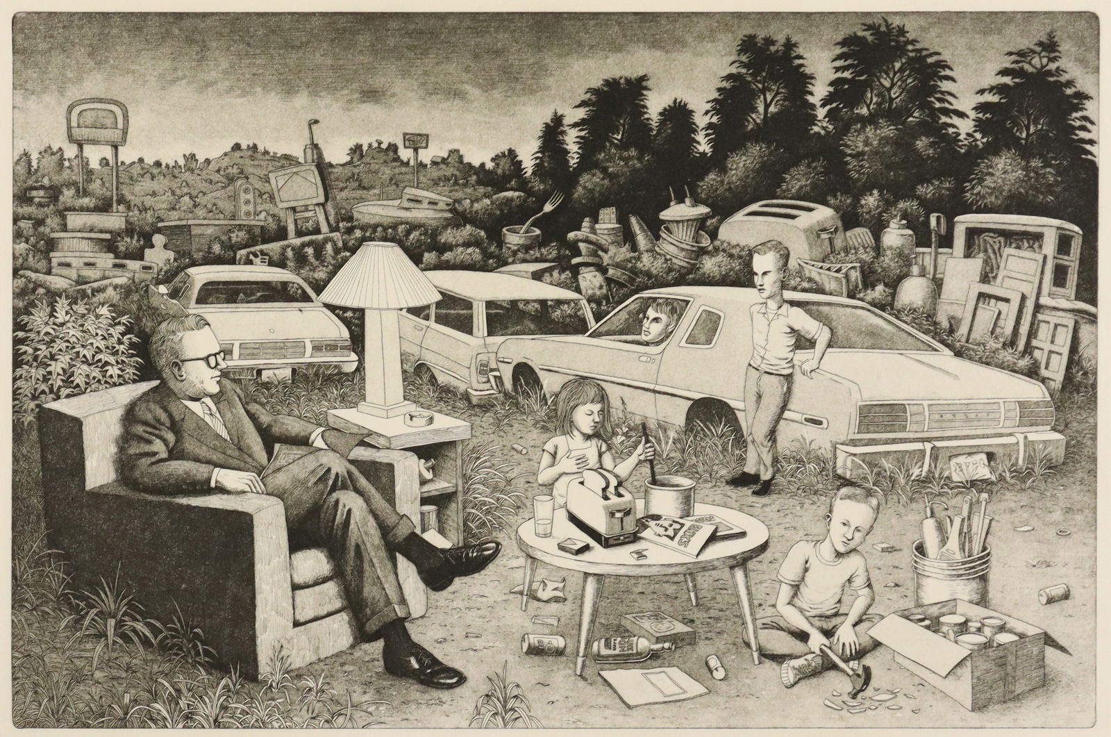 BILL MONTGOMERY (TX, B.1951) ETCHING LIVING ROOM (1 of 4)