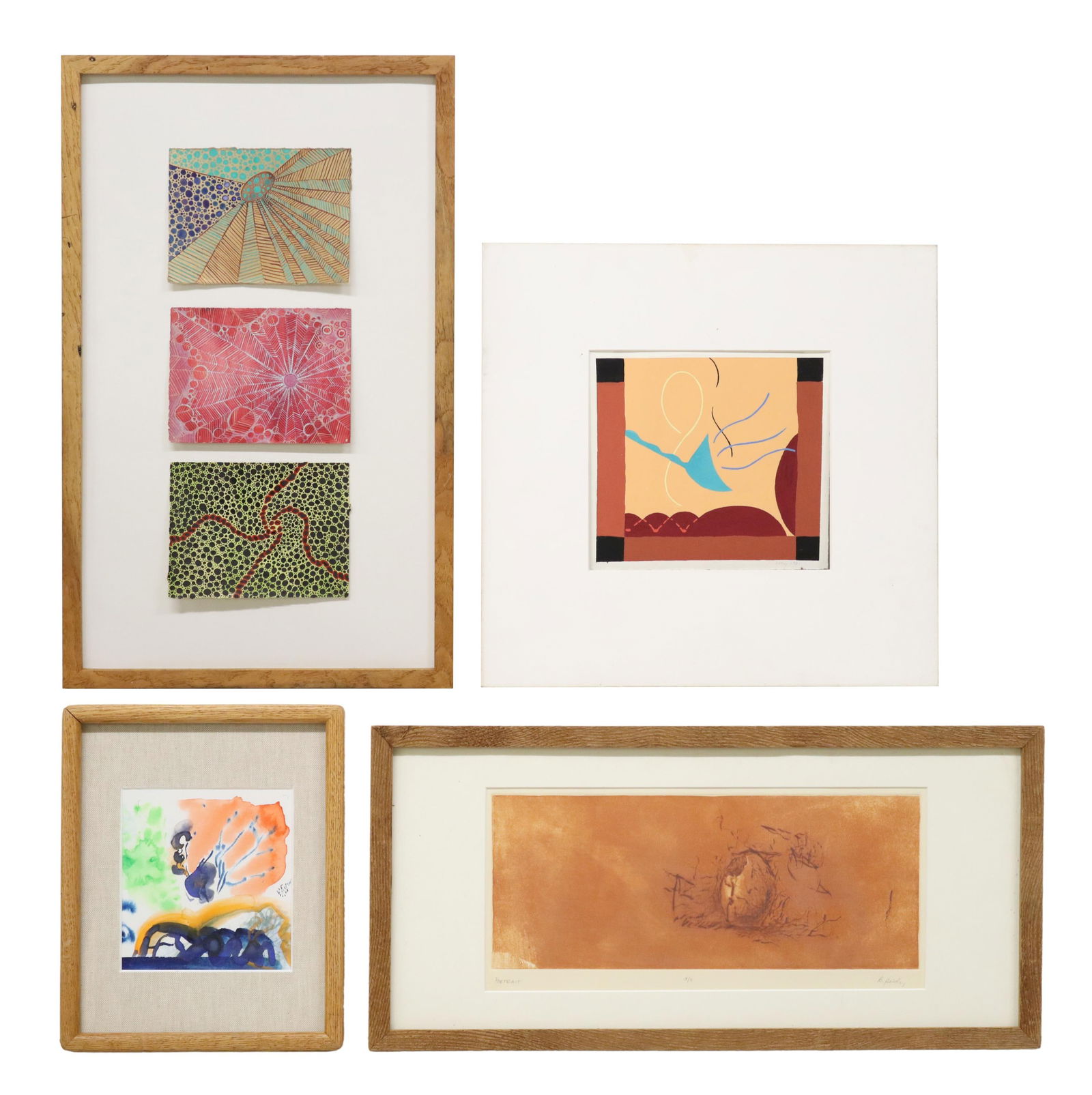 (4) CONTEMPORARY FRAMED PAINTINGS & ETCHING (1 of 8)