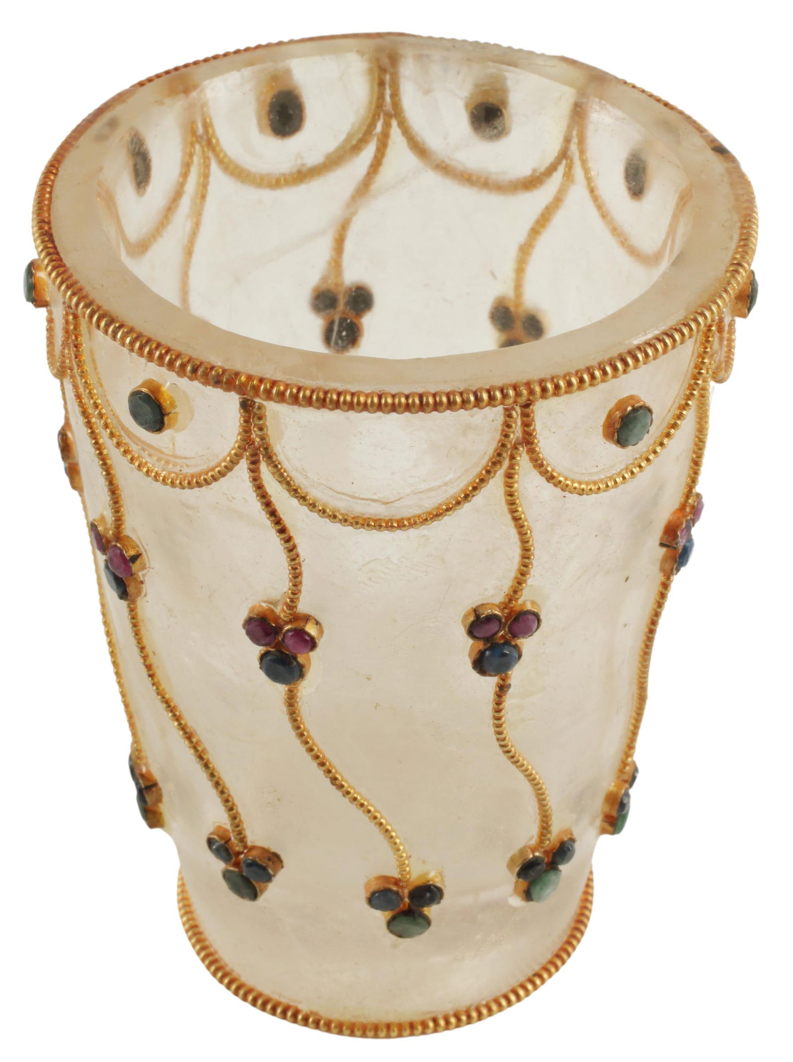 GEM ENCRUSTED & GILT FILIGREE ROCK CRYSTAL CUP (1 of 3)