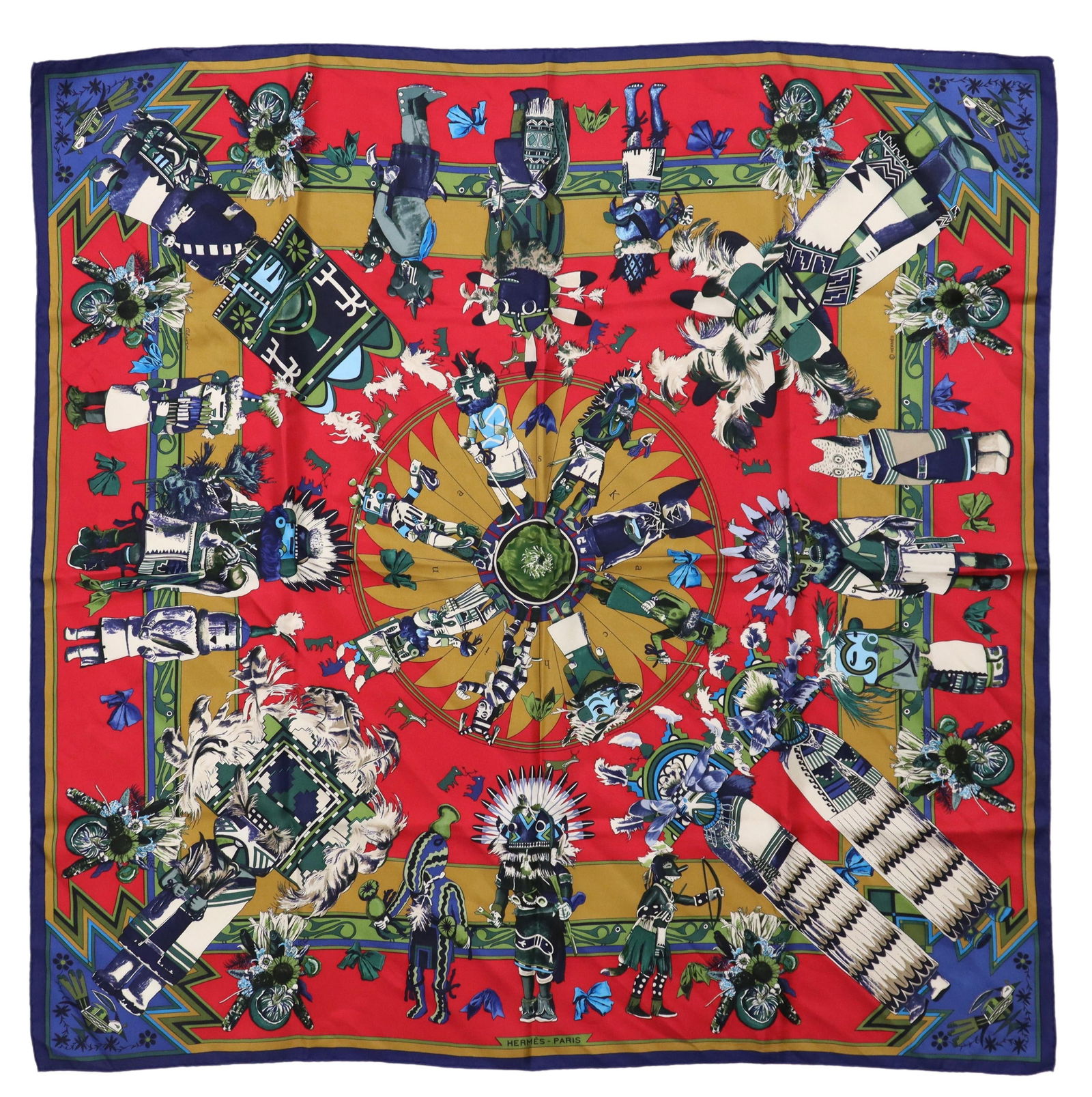 HERMES KERMIT OLIVER SILK SCARF, 'KACHINAS' (1 of 4)