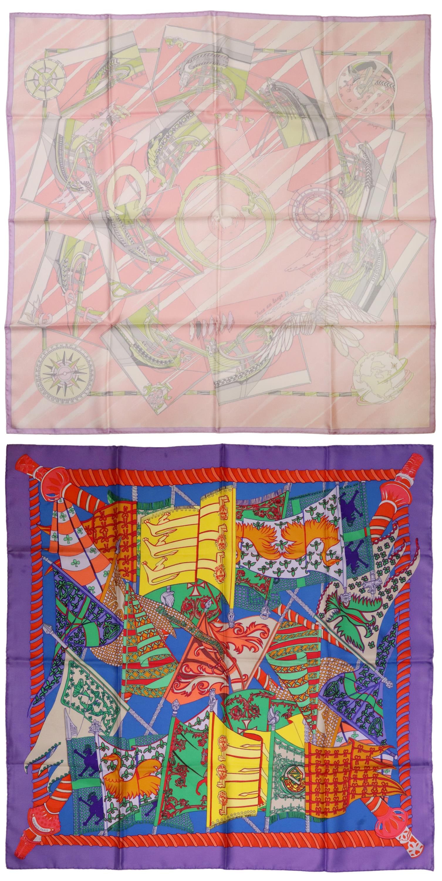 (2) HERMES SILK TWILL SCARVES SHIP & BANNERS (1 of 6)