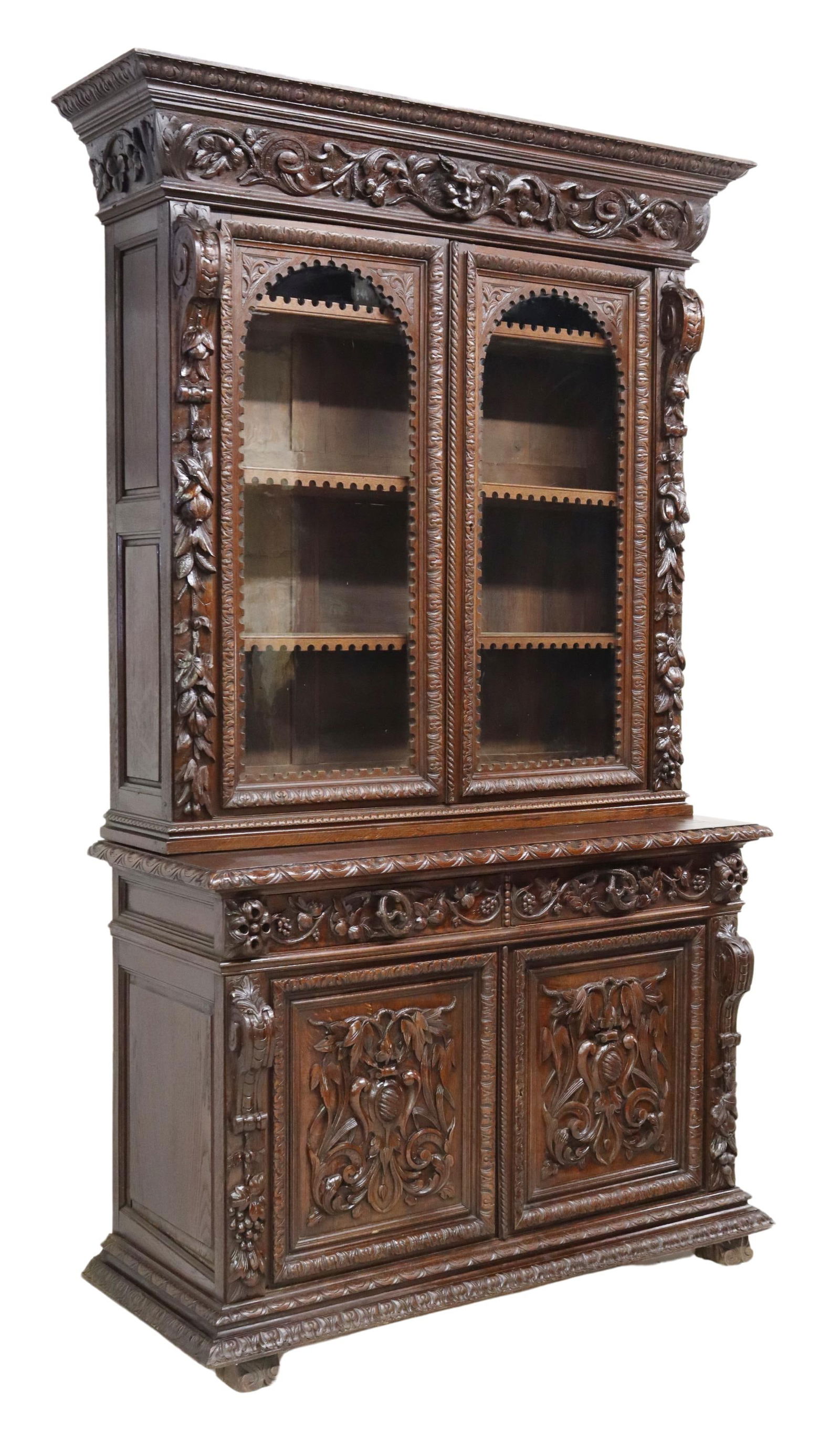 FRENCH CARVED OAK BOOKCASE, 19TH C. (1 of 6)