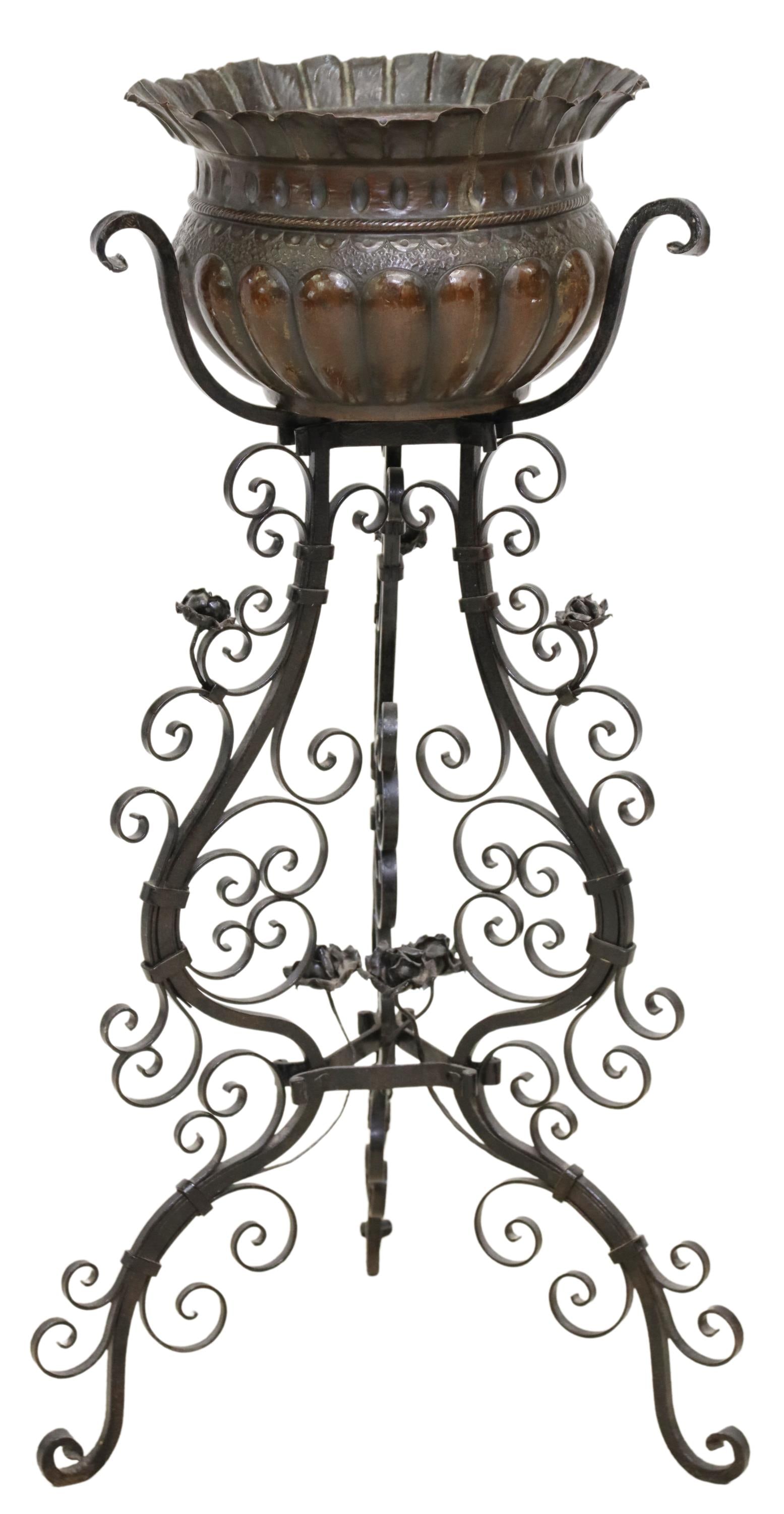 ITALIAN COPPER PLANTER ON WROUGHT IRON STAND (1 of 4)