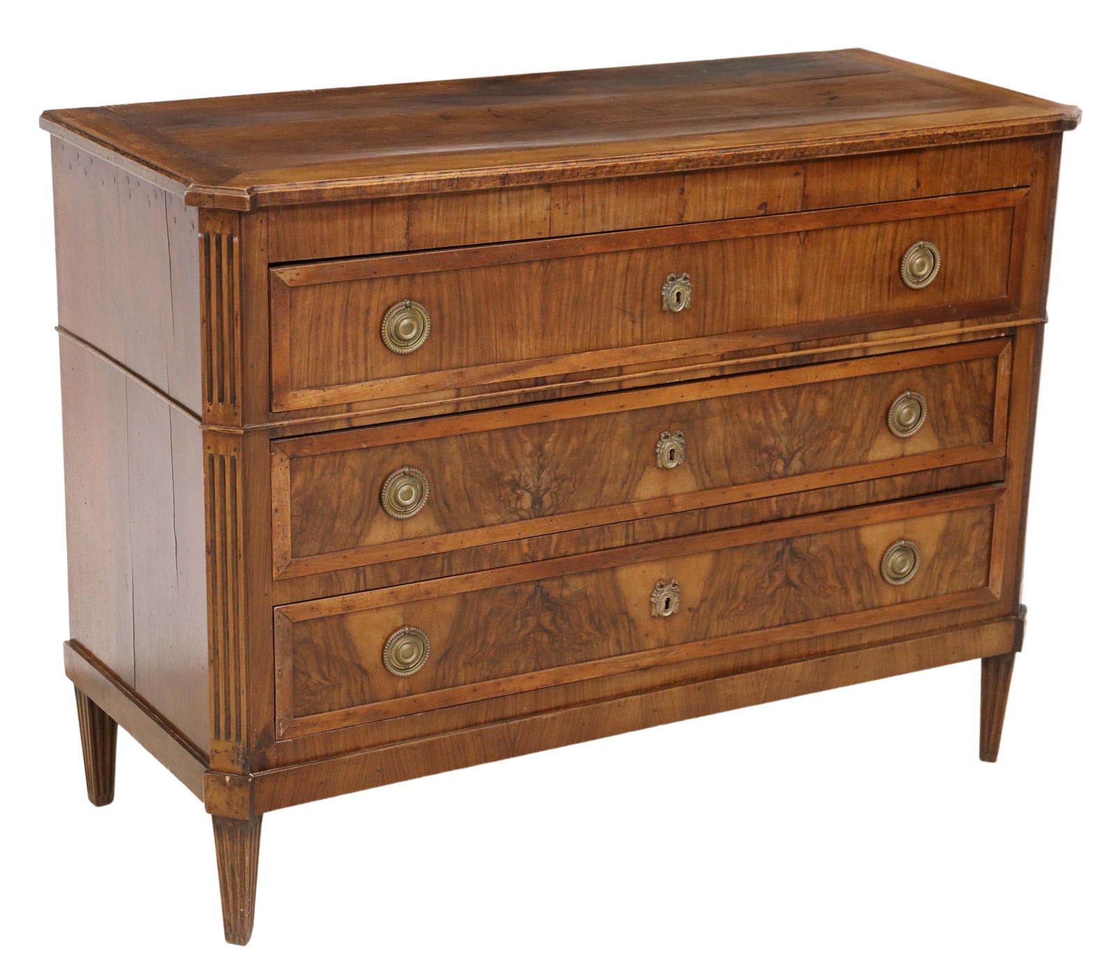 FRENCH LOUIS XVI STYLE BURLED WALNUT COMMODE (1 of 5)