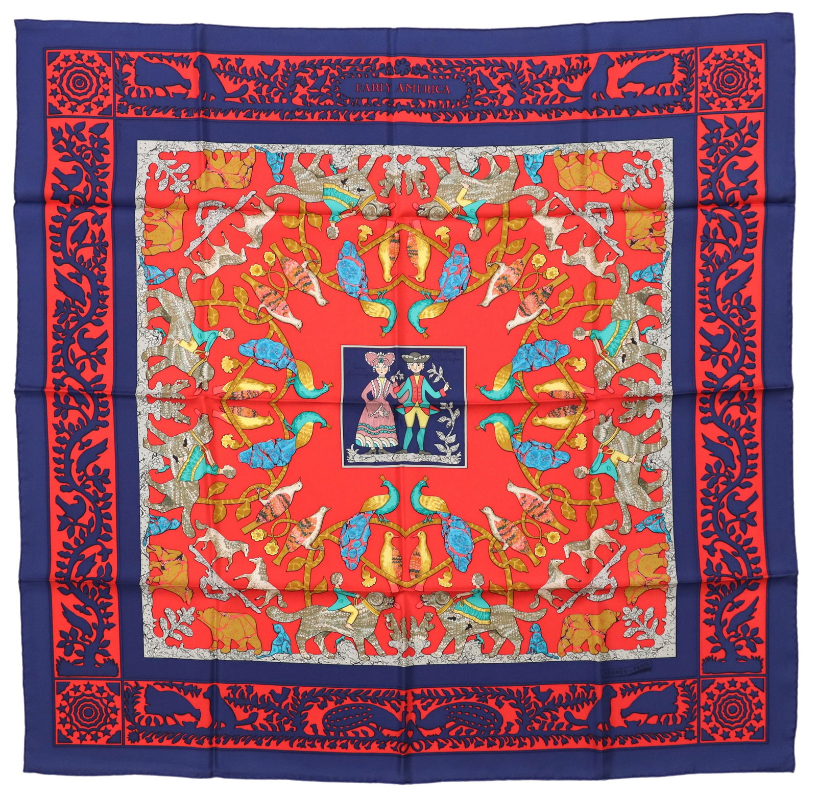 HERMES SILK TWILL SCARF 'EARLY AMERICA WASHINGTON' (1 of 4)
