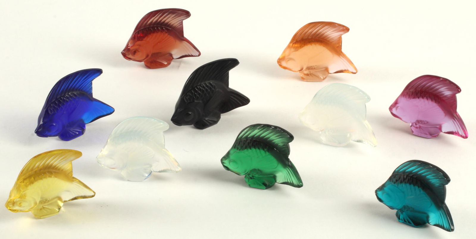 (10) FRENCH LALIQUE GLASS FISH SCULPTURES, 2"H (1 of 3)