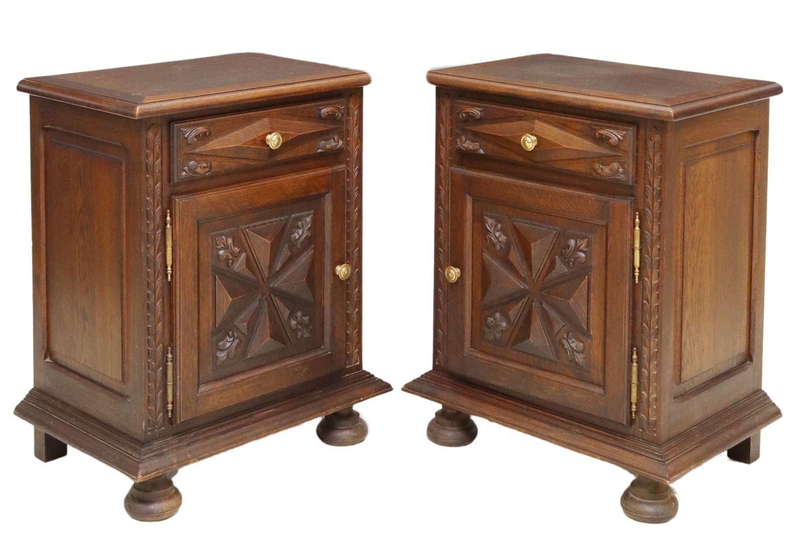 (2) FRENCH LOUIS XIII STYLE CARVED OAK NIGHTSTANDS (1 of 6)