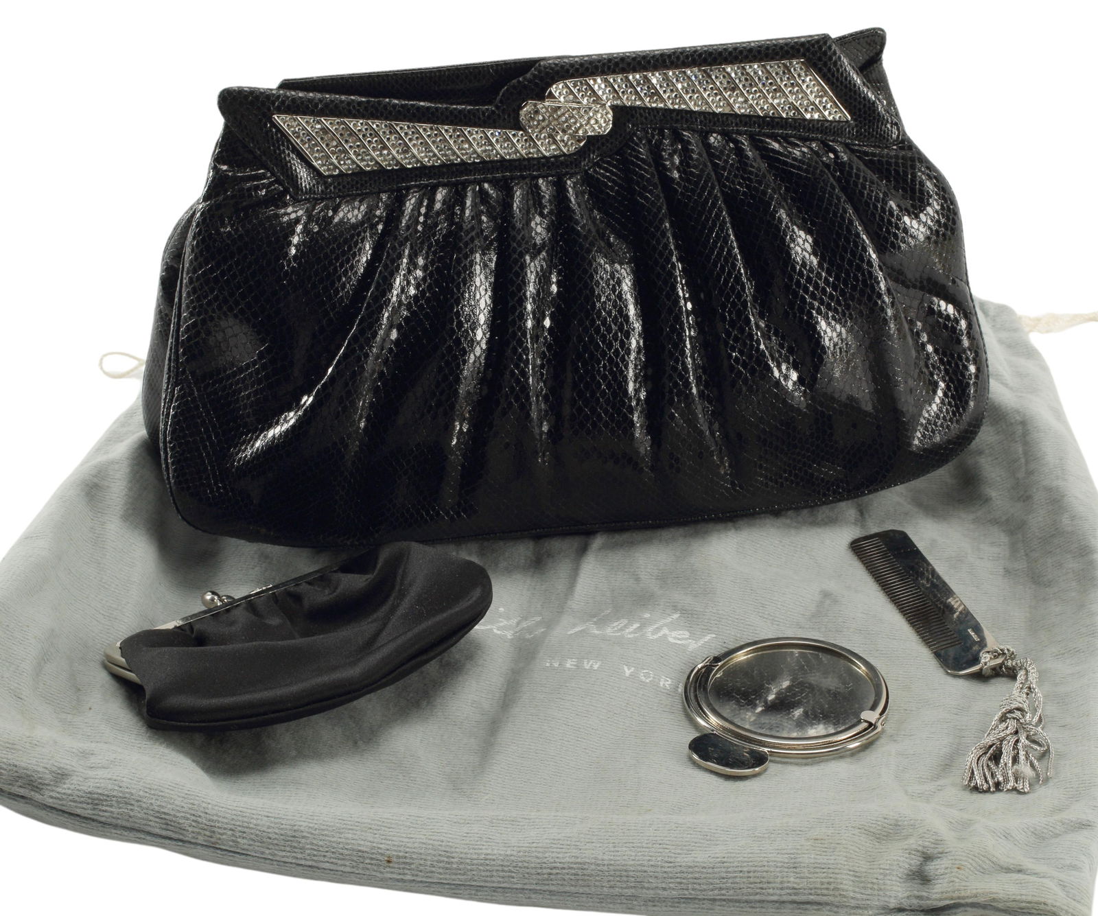 JUDITH LEIBER DESIGNER LIZARD SKIN CLUTCH HANDBAG (1 of 2)