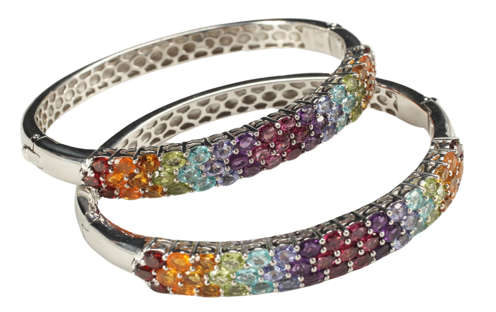 2) ESTATE STERLING RAINBOW GEMSTONE HINGED BANGLES (1 of 3)