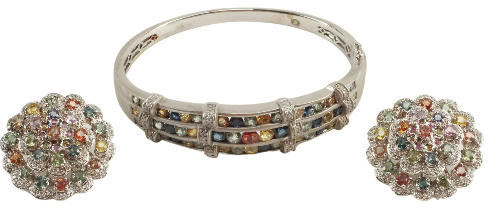 2) ESTATE 925 MULTICOLOR SAPPHIRE BANGLE, EARRINGS (1 of 4)