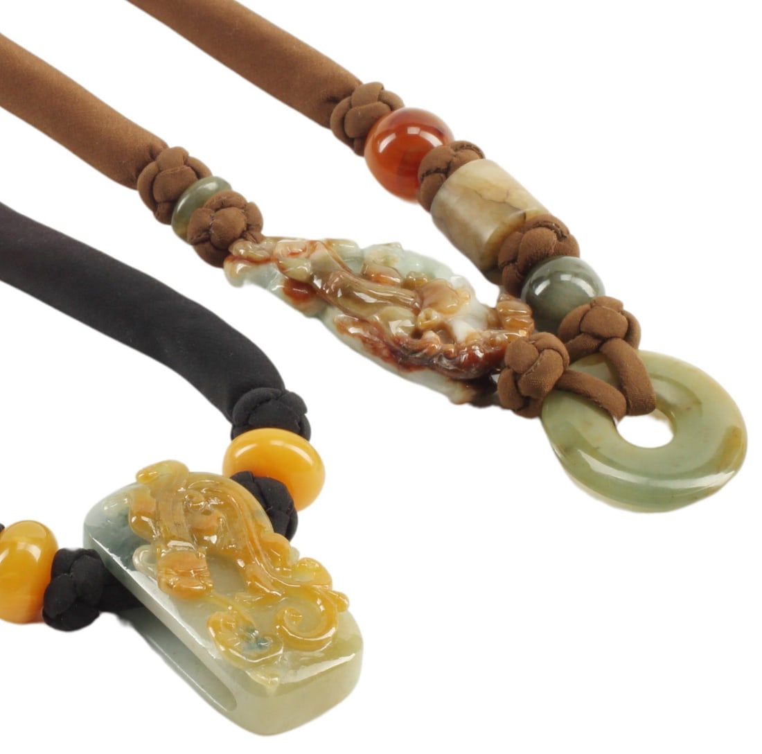 2) ESTATE DESIGNER PAT TSENG CARVED JADE NECKLACES (1 of 5)