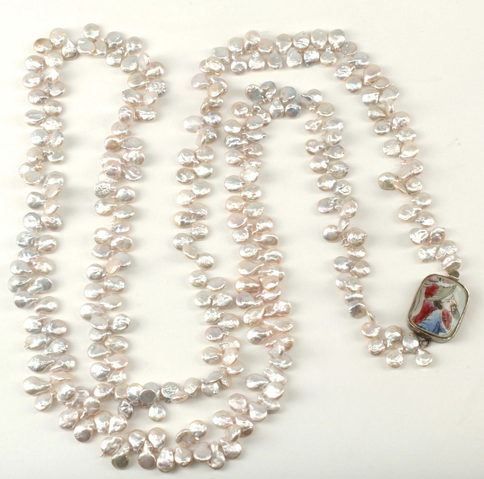 ESTATE LONG COIN PEARL NECKLACE WITH 925 CLASP (1 of 3)
