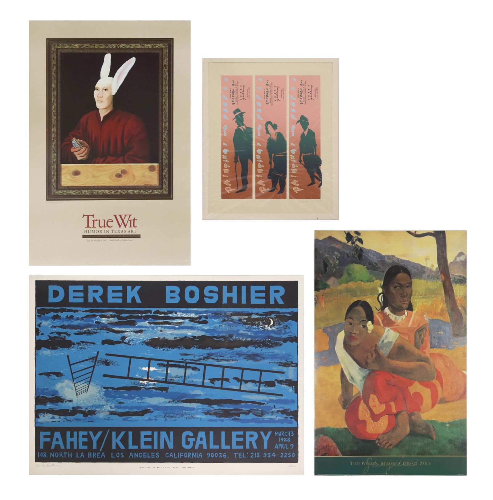 (4) EXHIBITION & ARTIST SCREENPRINTS & POSTERS: (lot of 4) Art gallery and exhibition posters, including: (1) screenprint on paper, Derek Boshier exhibition poster, at Fahey/ Klein Gallery, in Los Angeles, California, March 3rd - April 9th, 1988, s