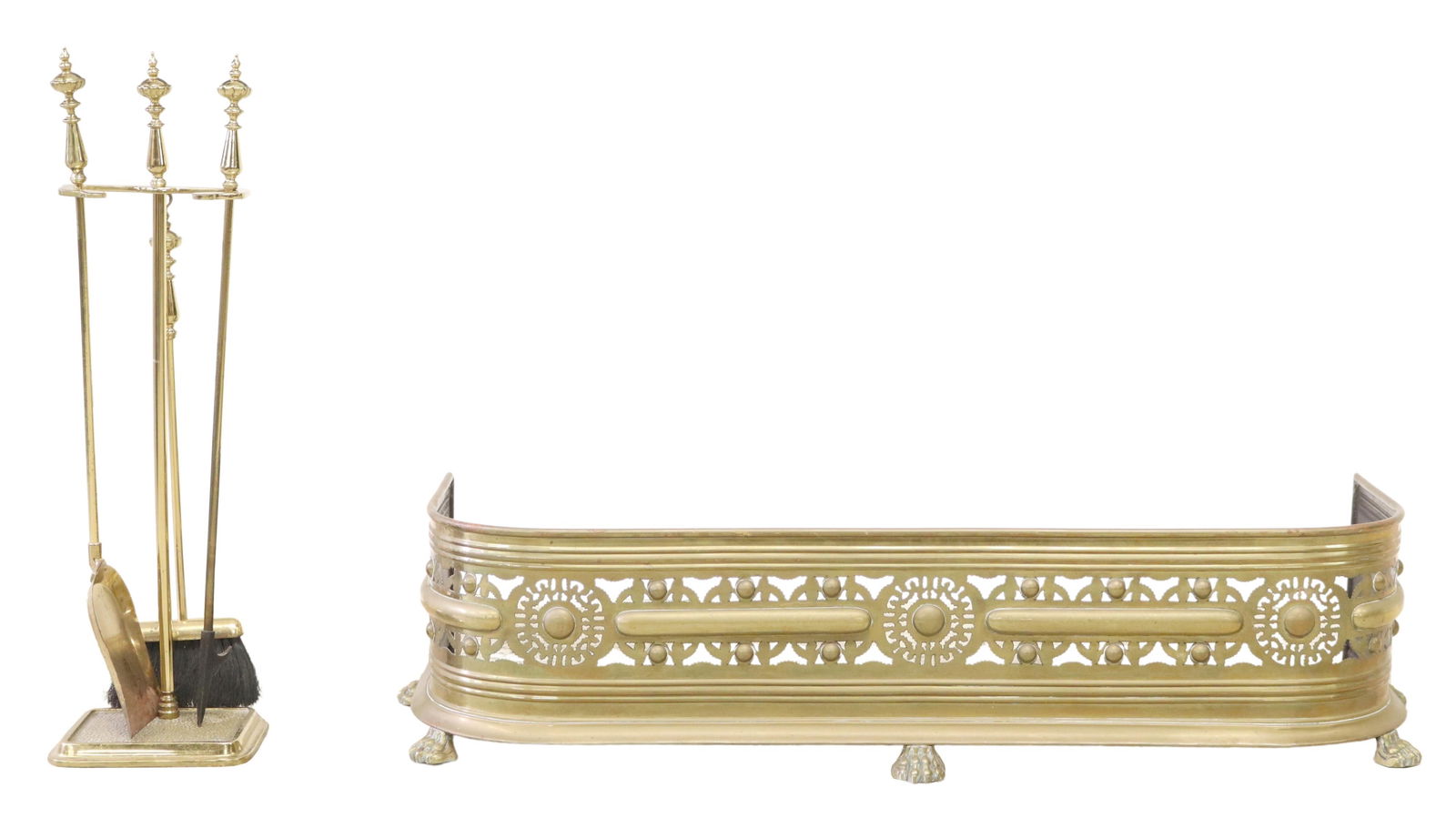 (LOT) GILT METAL & BRASS FIRE FENDER & TOOLS (1 of 7)