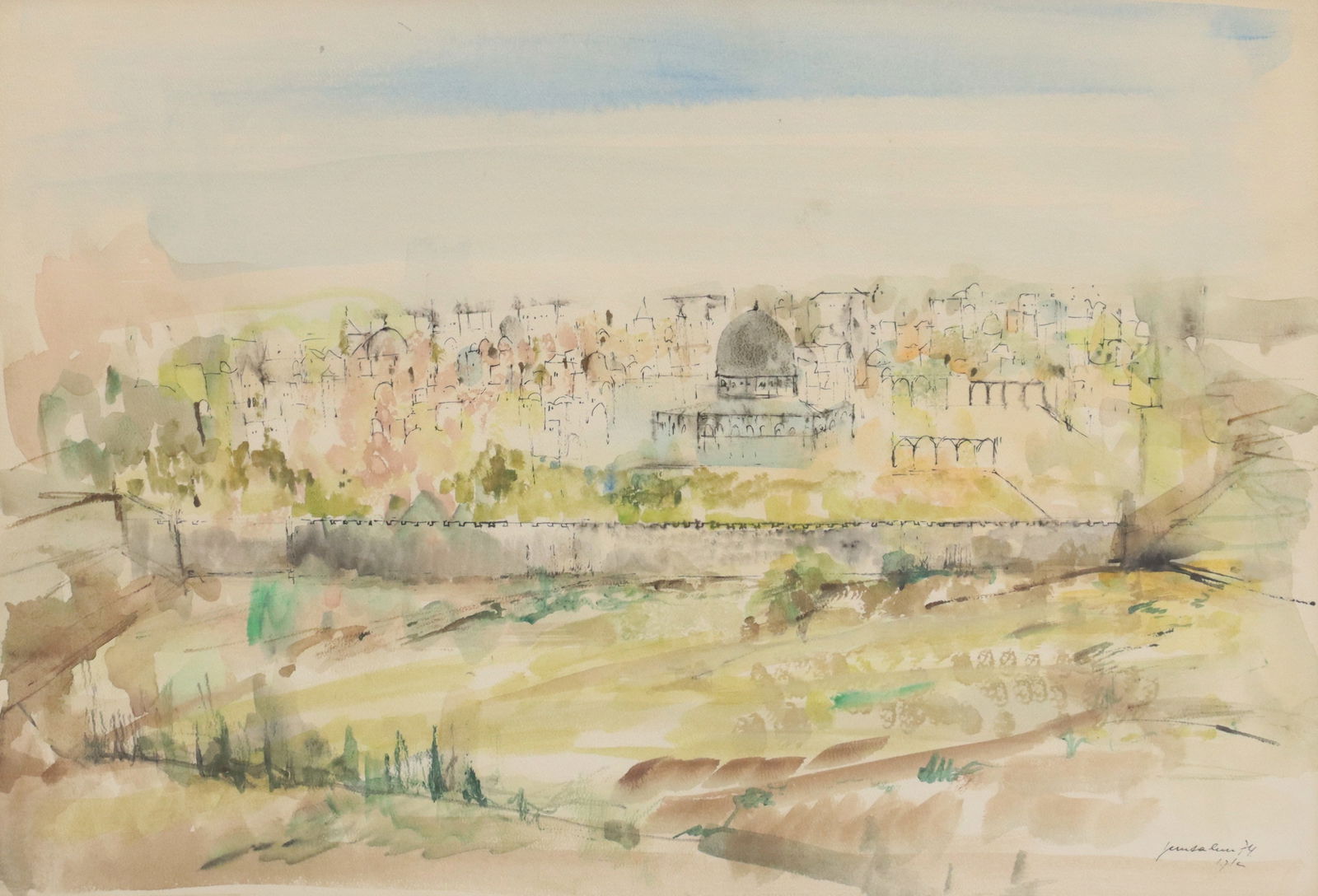 FRAMED WATERCOLOR PAINTING JERUSALEM, 1974 (1 of 5)