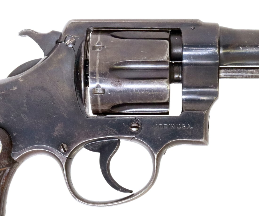 SMITH & WESSON M1917 BRAZIL CONTRACT, .45 REVOLVER: Smith & Wesson Hand Ejector Model 1917 revolver produced for the Brazilian Government contract of 1937, double action, .45 caliber, 5.5" barrel, blade front sight, swing-out six round cylinder, markin
