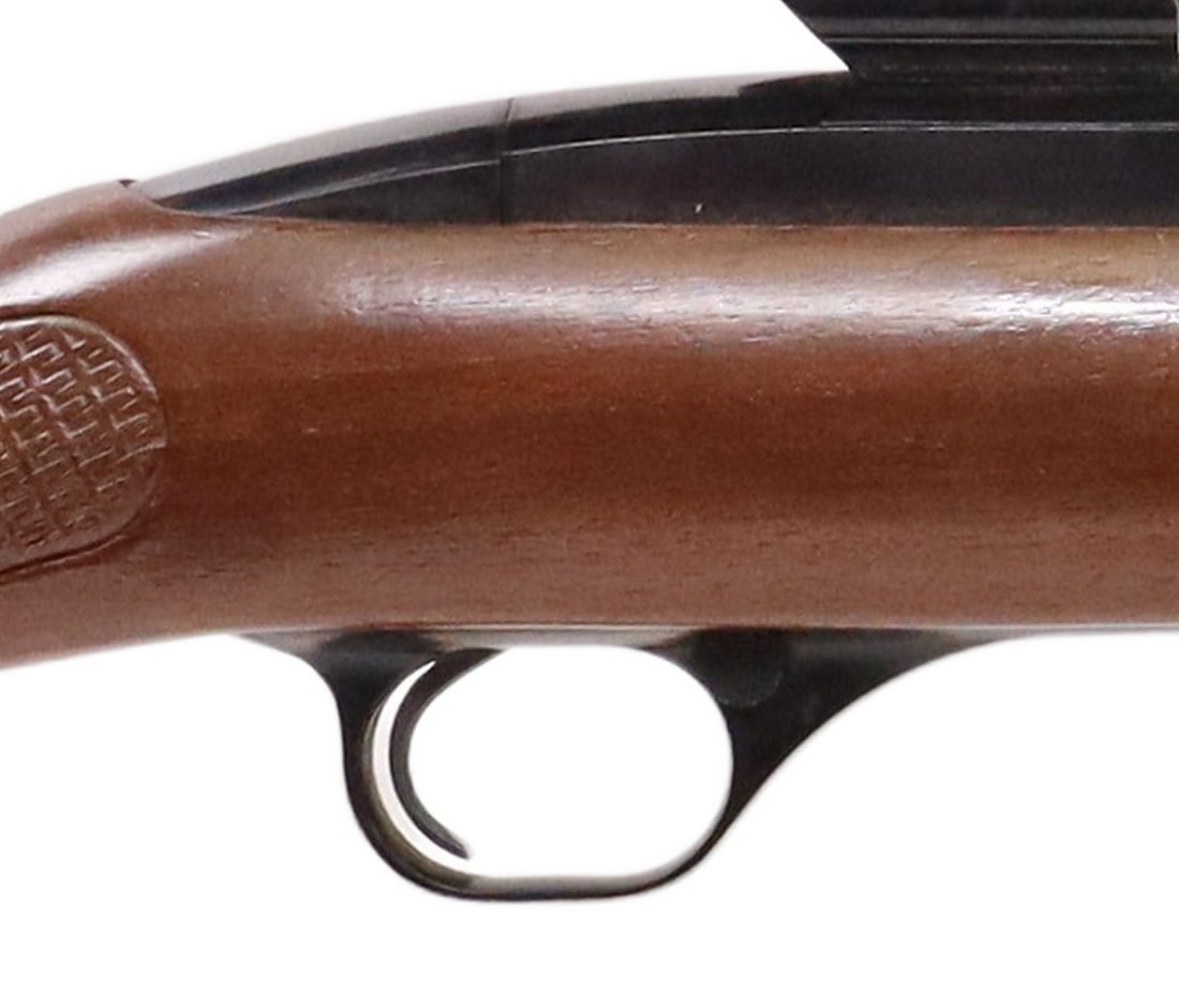 WINCHESTER 100 RIFLE, .243 CALIBER, TASCO SCOPE: Winchester Model 100 rifle, mfg. 1972, auto load, .243 Win caliber, 22" barrel, hooded front sight, adjustable rear sight, mounted Tasco 702TR 6-18x40mm Range Finder scope, hardwood stock with checker