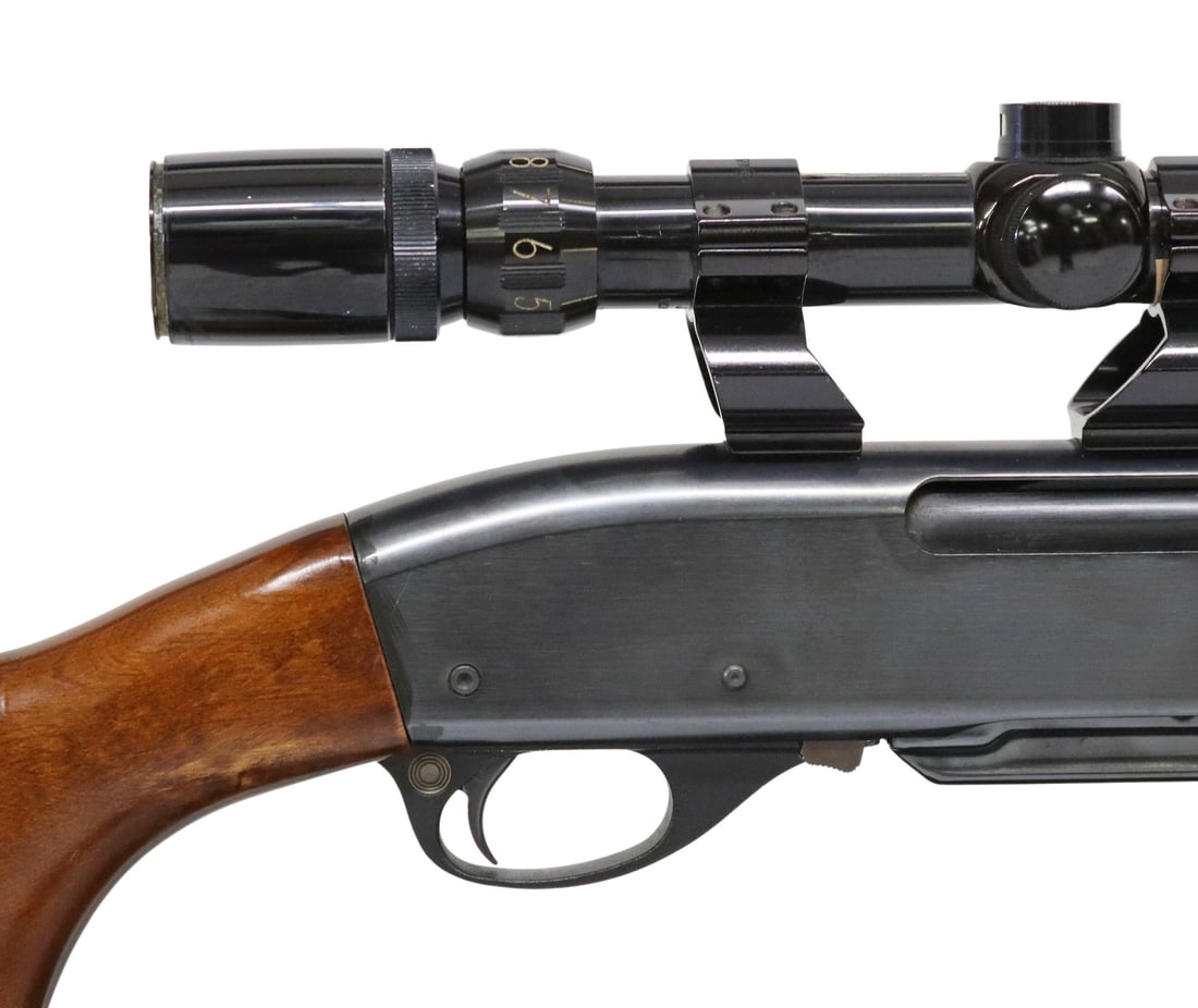 REMINGTON SPORTSMAN 76 PUMP .30-06 RIFLE & SCOPE: Remington Model Sportsman 76 Pump, mfg. c. 1981, auto-load, .30-06 Springfield caliber, 22" barrel, fixed front sight, adjustable rear sight, mounted Bushnell 3X-9X scope (lacking dust cap on upper ad