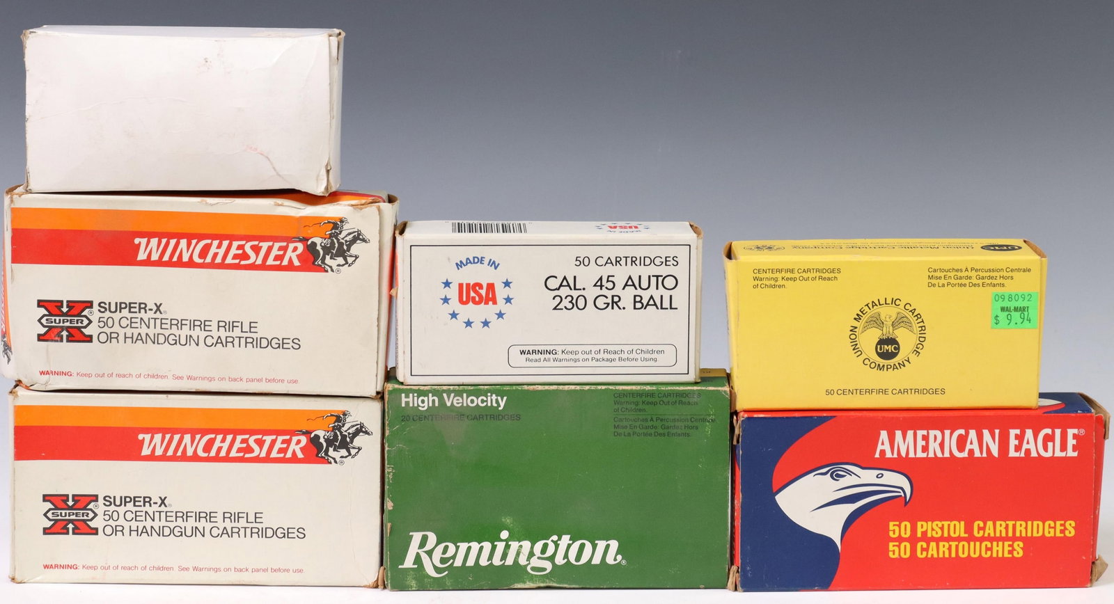 (308 ROUNDS) AMMO, 38SPL, 38-40, .45, ,303: (lot of 308 rounds) Ammunition: (50) UMC .38Spl, 158gr, lead; (50) .38Spl reloads; (100) Winchester .38-40, 180gr, soft point; (36) Olin .45 Auto, 230gr, ball; (29) Federal, .45 Auto, 210gr.; (23) TZZ