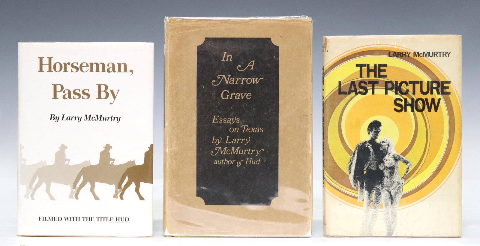 (3) LARRY McMURTRY NOVELS 'LAST PICTURE SHOW' MORE: (lot of 3) Books by Larry McMurtry (Larry Jeff McMurtry, Texas, 1936-2021), author of the 1985 Pulitzer Prize winning novel, "Lonesome Dove," films that were adapted from his novels won 32 Oscar nomin