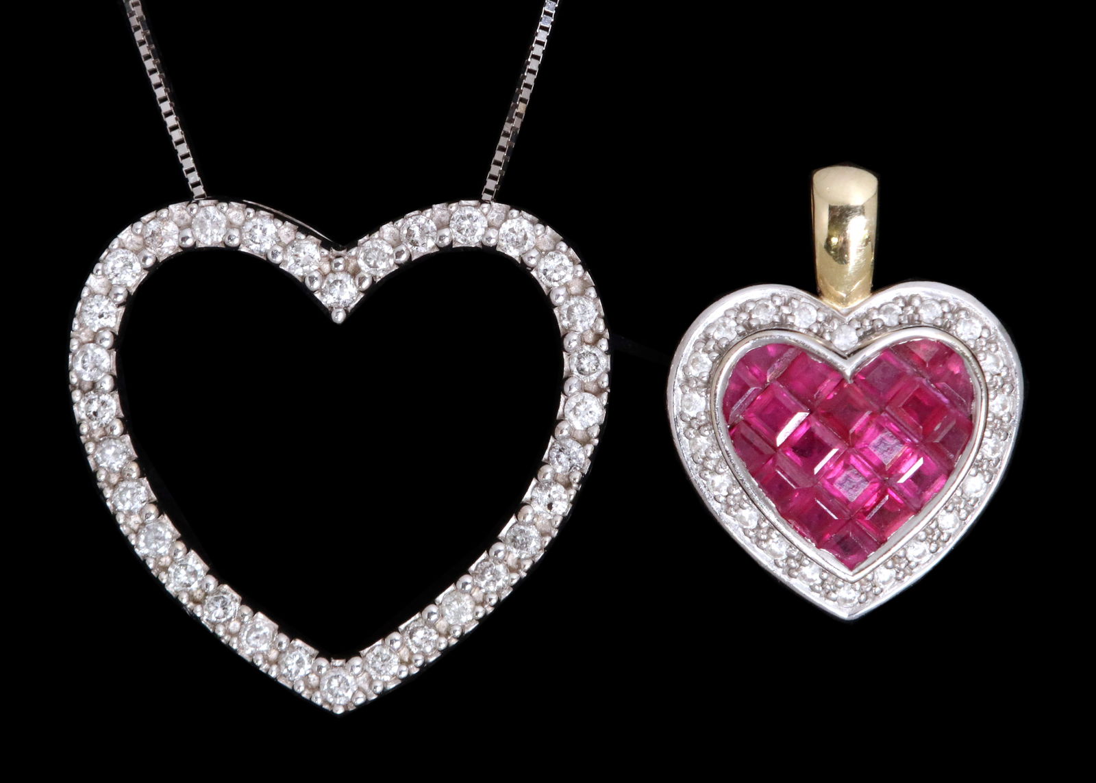 (2) ESTATE 14KT GOLD DIAMOND HEART-SHAPED PENDANTS (1 of 6)