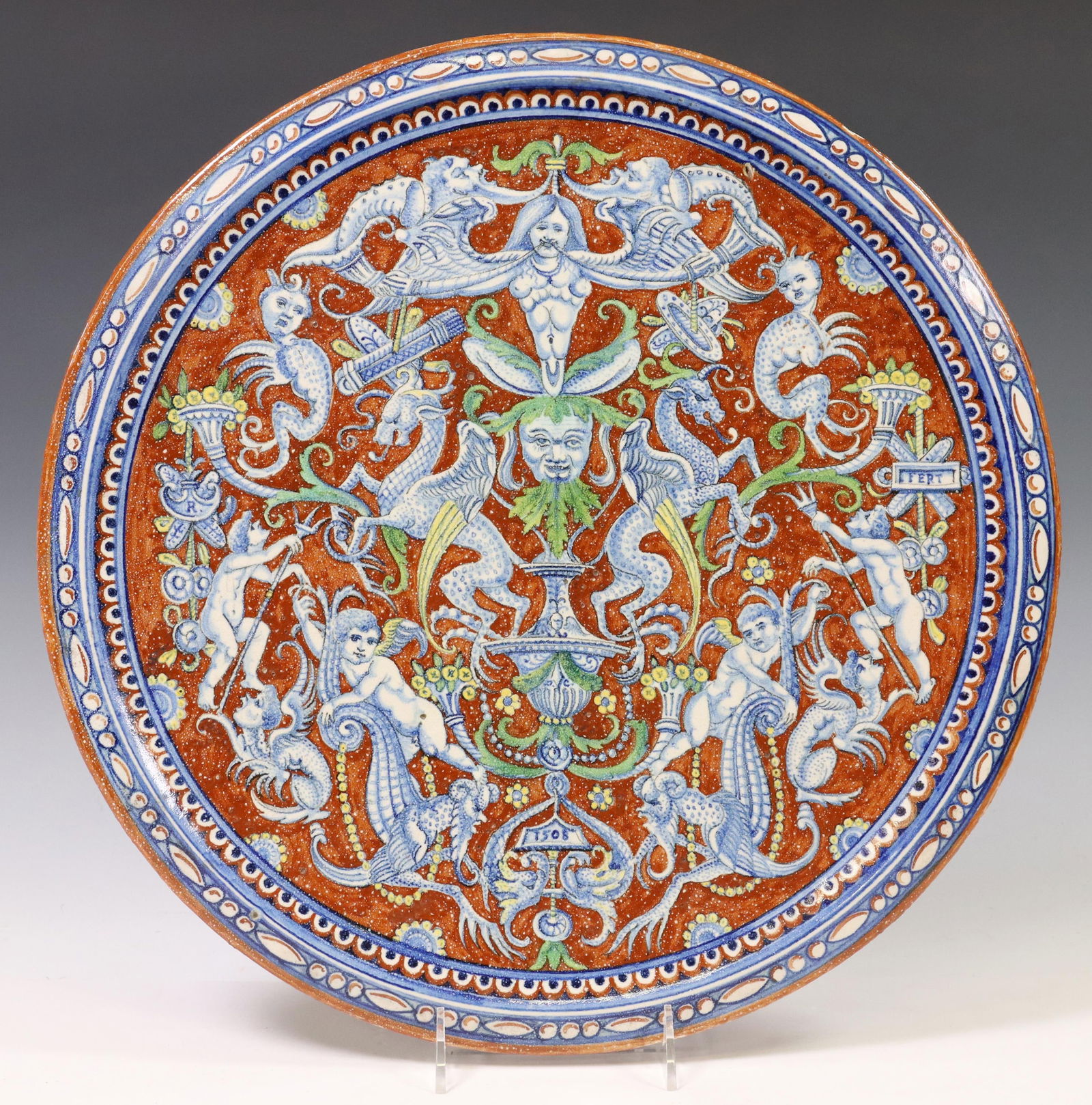 LARGE ITALIAN MINARDI FAENZA MAJOLICA WALL PLAQUE (1 of 3)