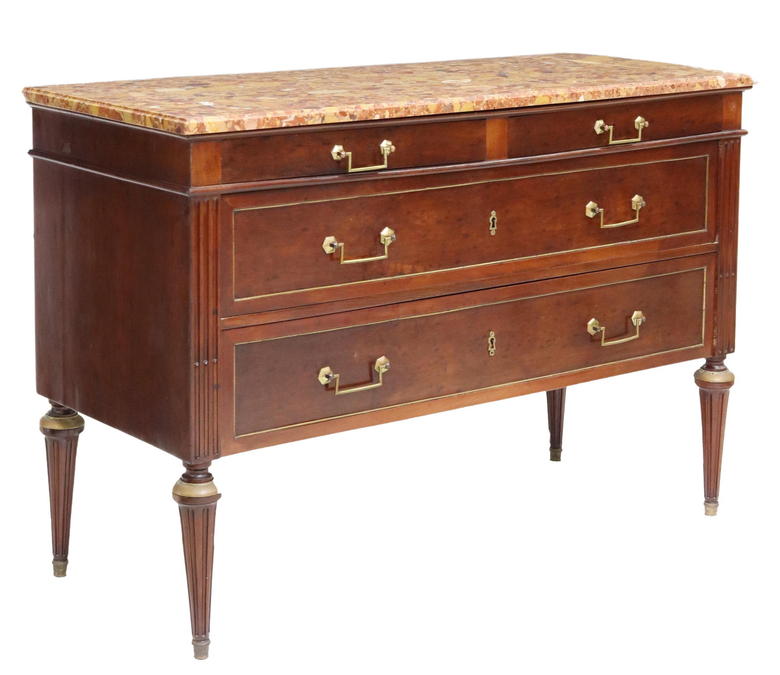 SIGNED LOUIS XVI STYLE MARBLE-TOP MAHOGANY COMMODE (1 of 6)