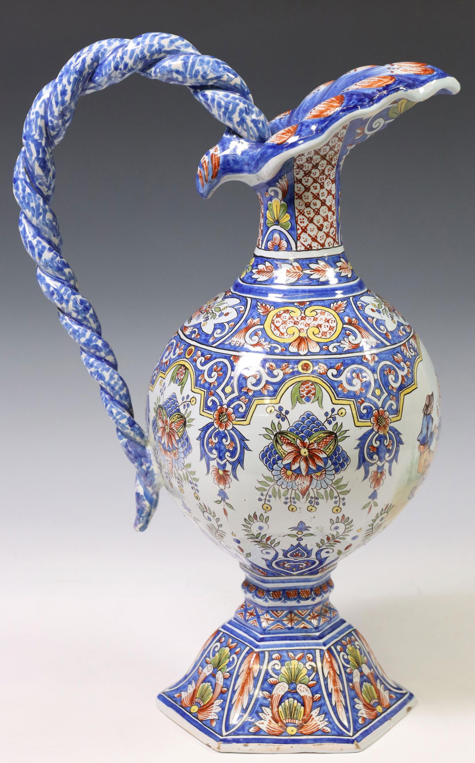 LARGE PORQUIER BEAU QUIMPER FAIENCE POTTERY EWER (1 of 6)