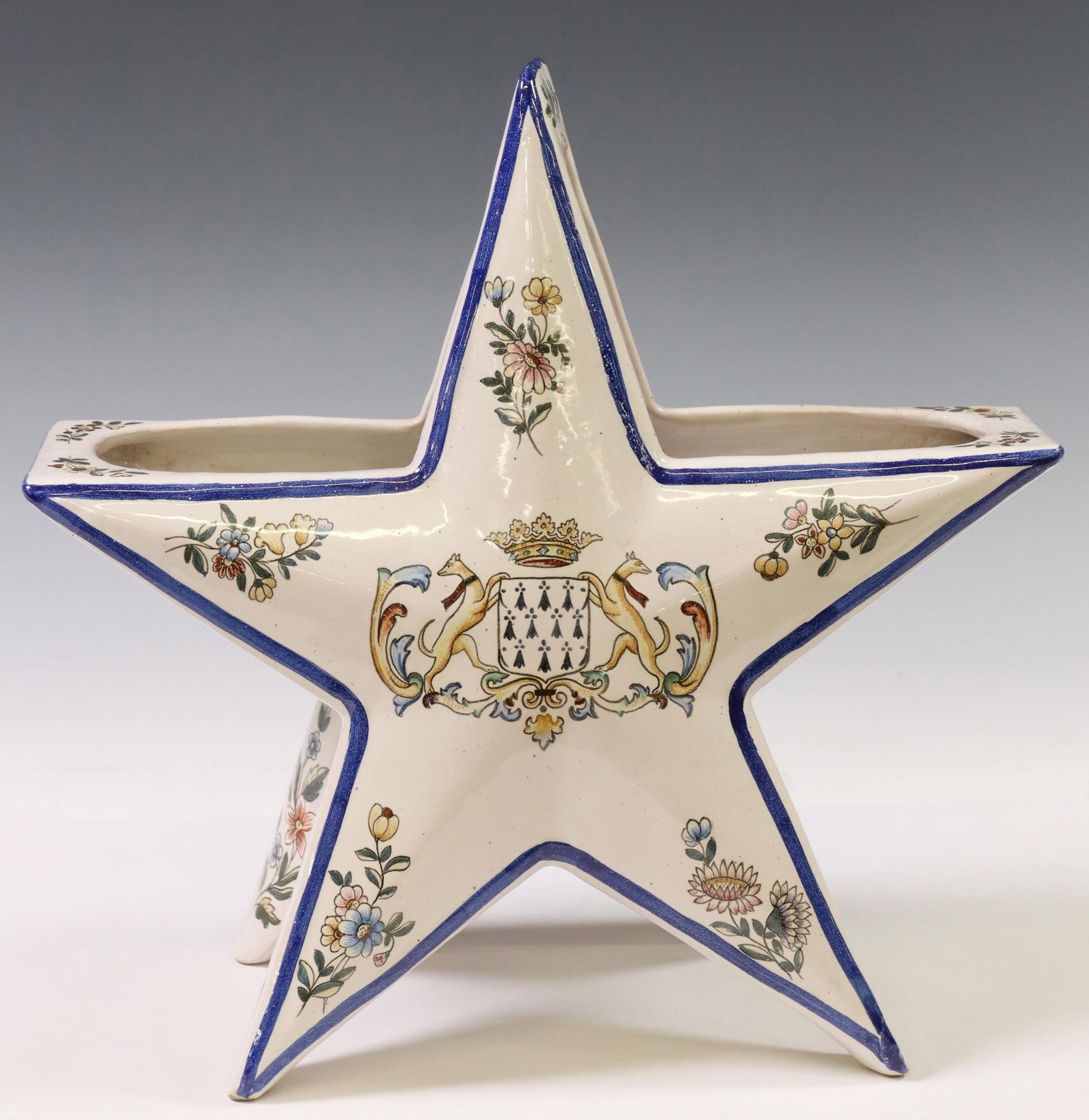 LARGE QUIMPER FAIENCE STAR-FORM FLOWER HOLDER (1 of 5)