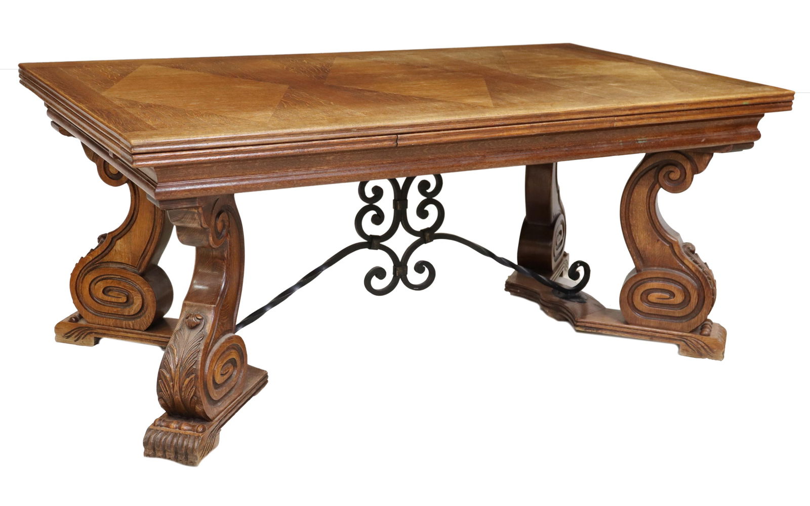 FRENCH OAK DRAW-LEAF TABLE WITH IRON STRETCHERS (1 of 5)