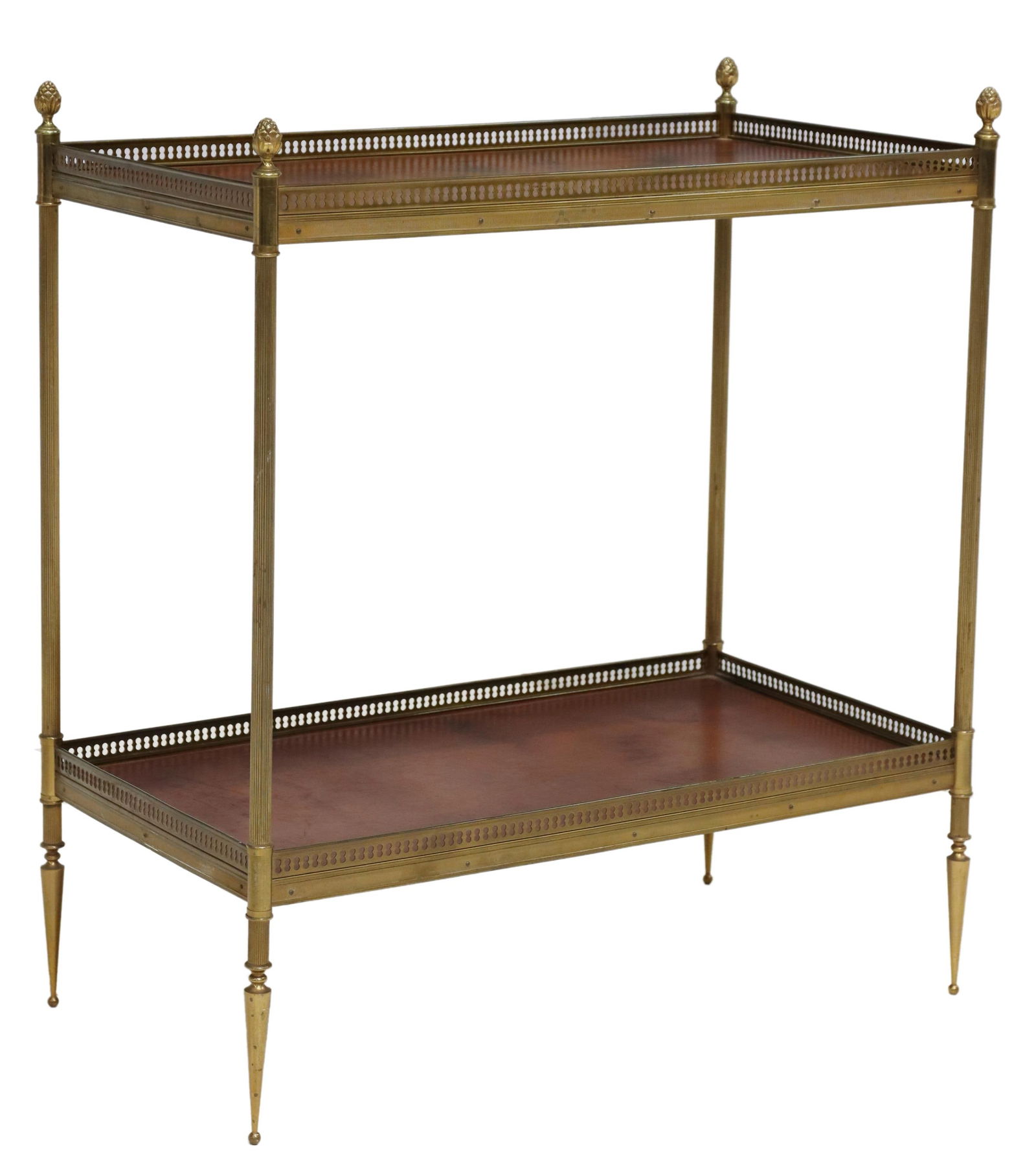 MAISON JANSEN STYLE METAL & LEATHER TWO-TIER STAND (1 of 4)