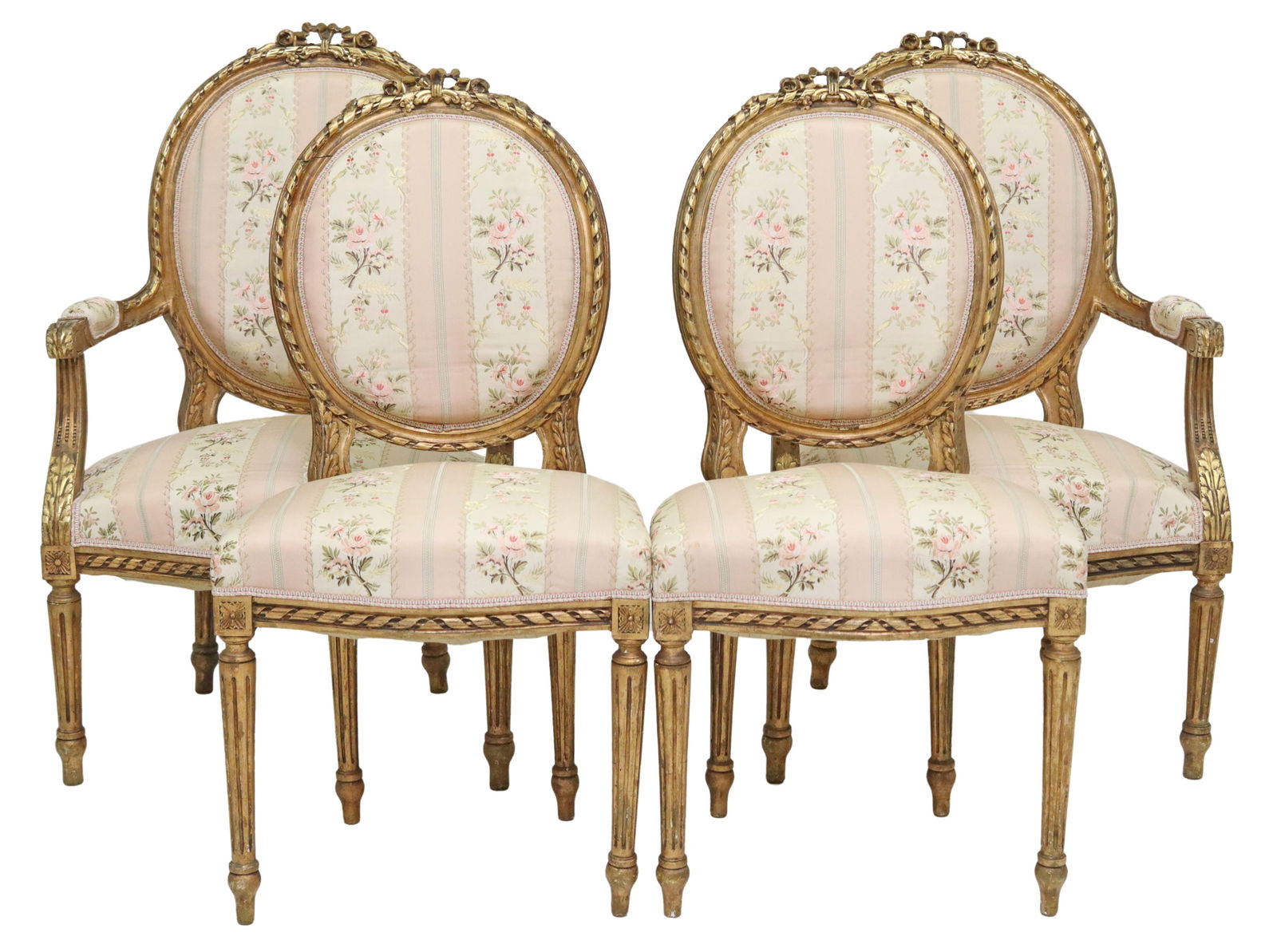 (4) FRENCH LOUIS XVI STYLE GILTWOOD SALON CHAIRS (1 of 3)