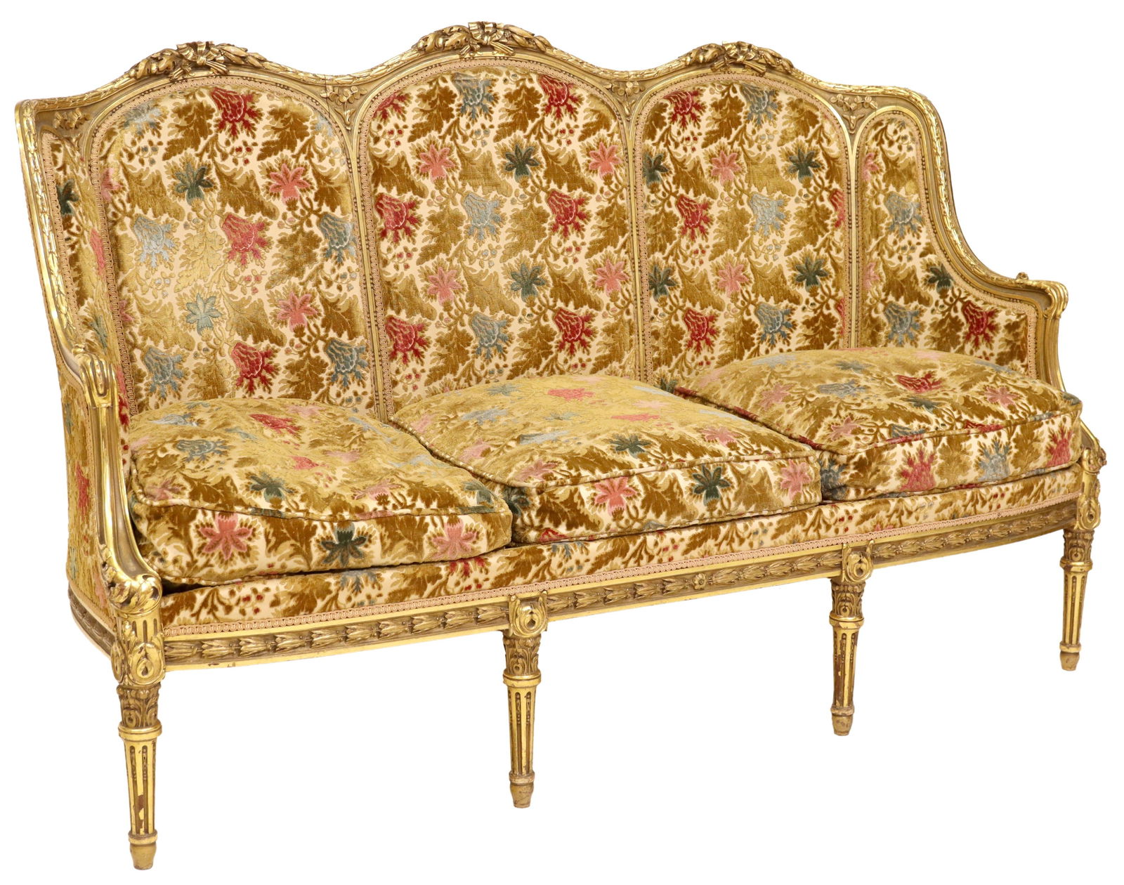 FRENCH LOUIS XVI STYLE GILTWOOD WINGBACK SOFA (1 of 3)