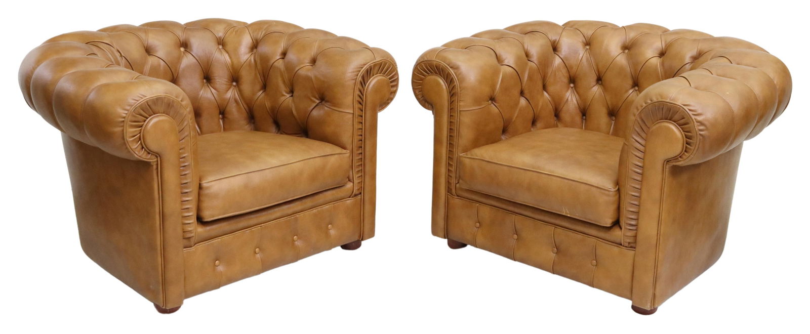 (2) TUFTED TAN LEATHER CHESTERFIELD CLUB CHAIRS (1 of 3)