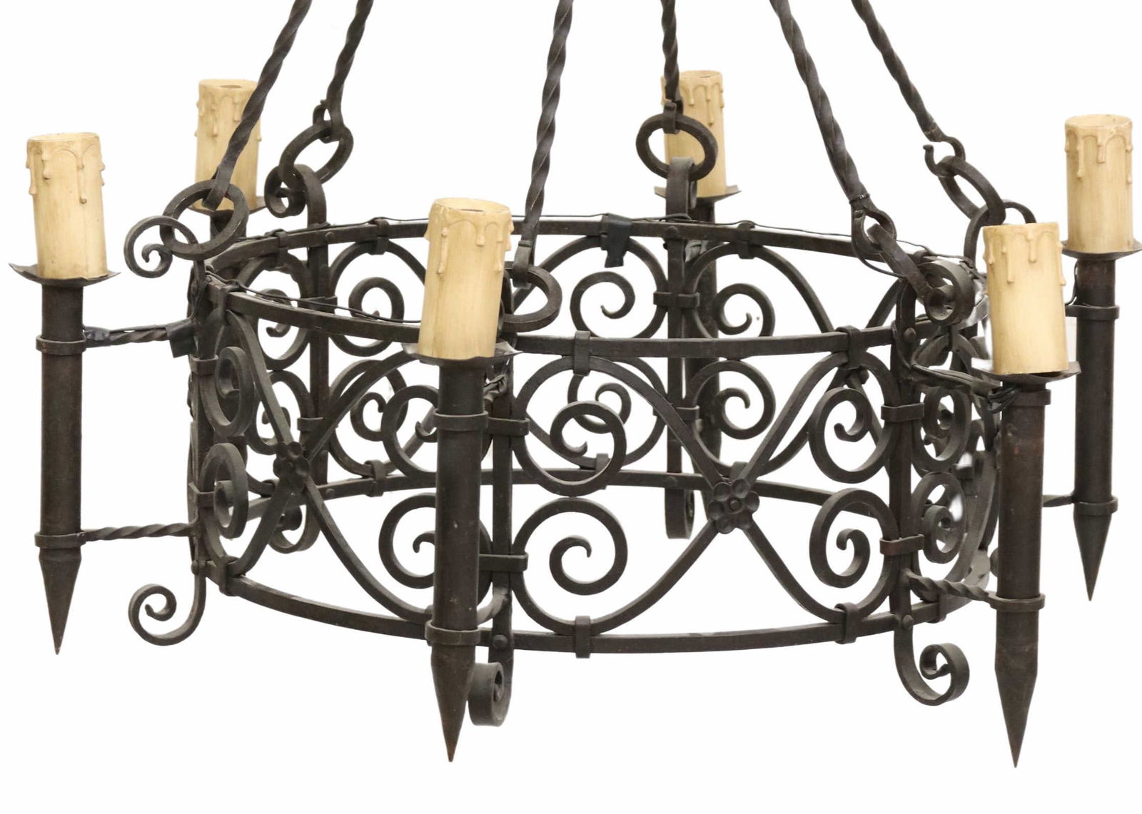 GOTHIC STYLE WROUGHT IRON SIX-LIGHT CHANDELIER (1 of 3)
