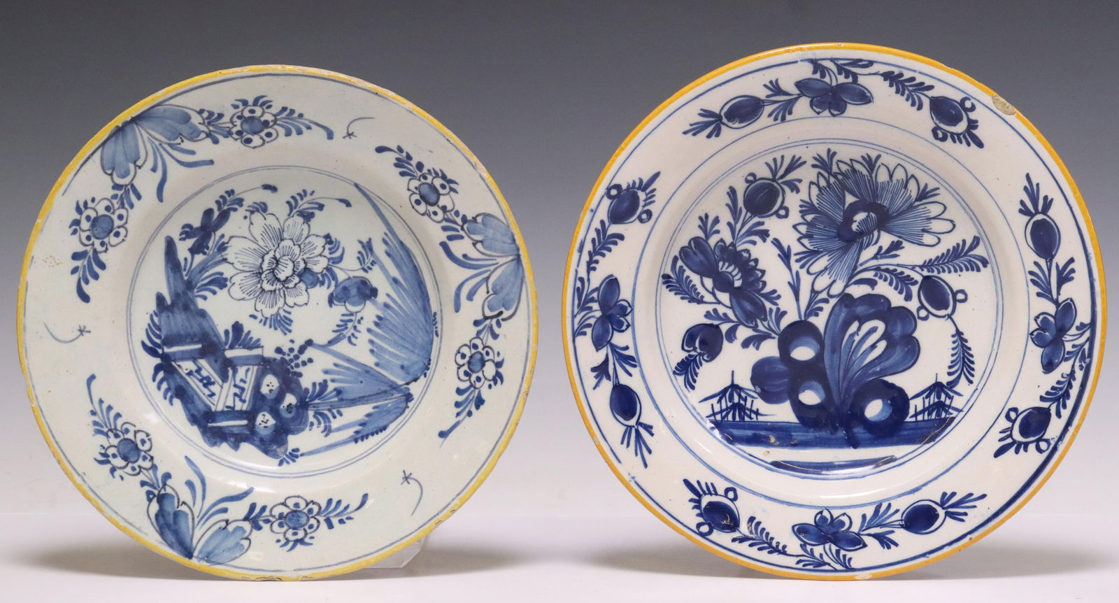 (2) DELFT BLUE & WHITE TIN-GLAZED FLORAL BOWLS (1 of 2)