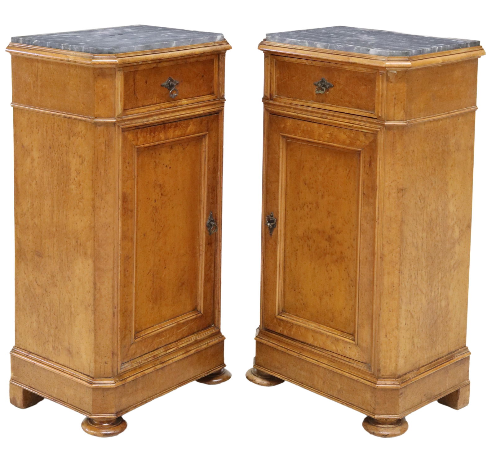 (2) ITALIAN MARBLE-TOP MAPLE BEDSIDE CABINETS (1 of 6)