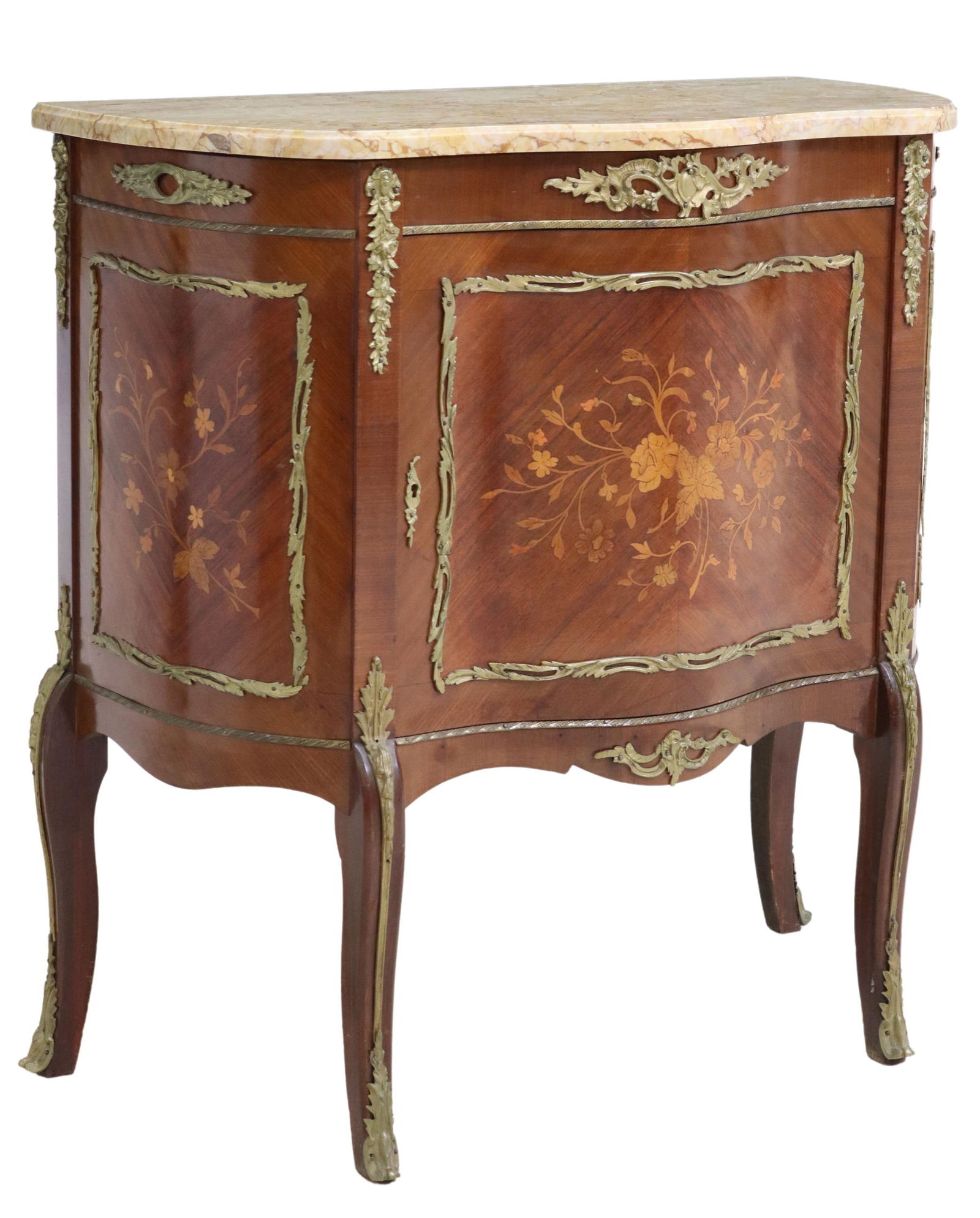 PETITE LOUIS XV STYLE MARBLE-TOP MARQUETRY CABINET (1 of 5)