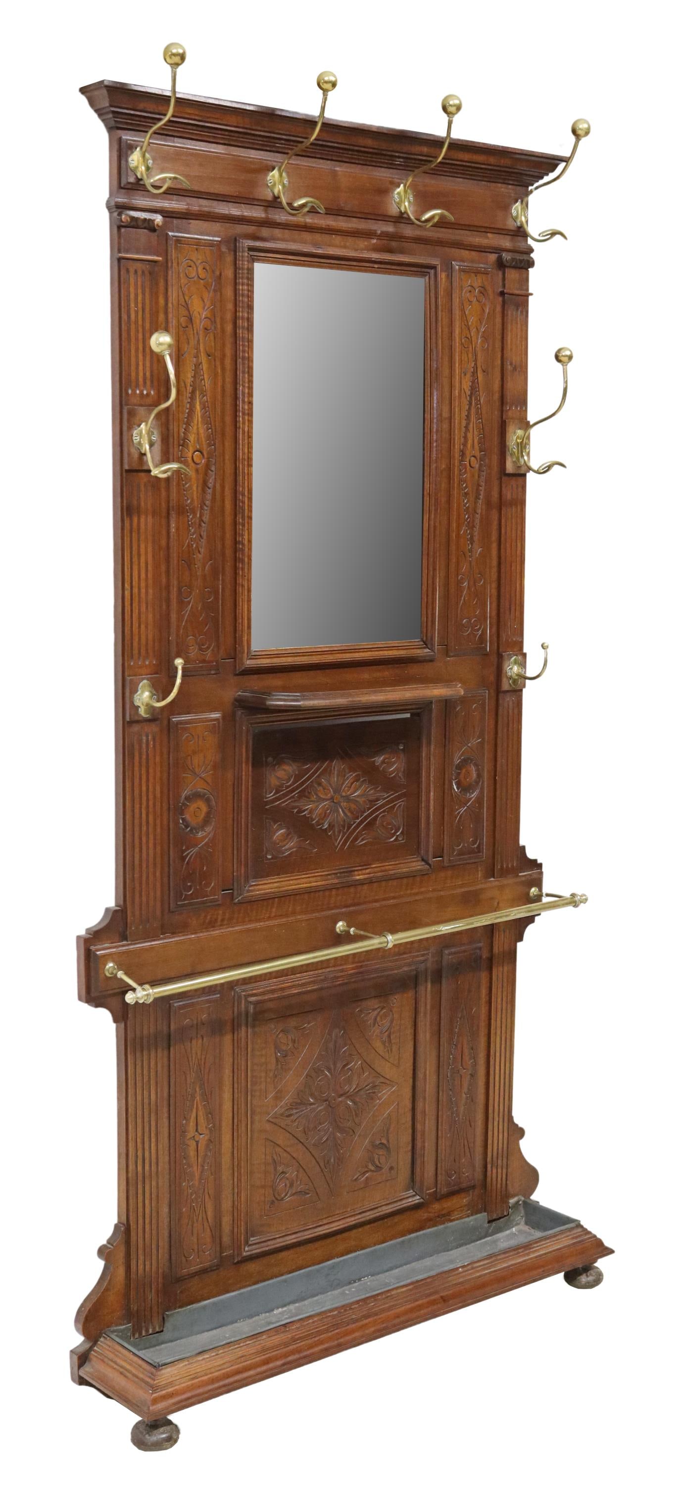 ITALIAN CARVED WALNUT HALL TREE (1 of 5)