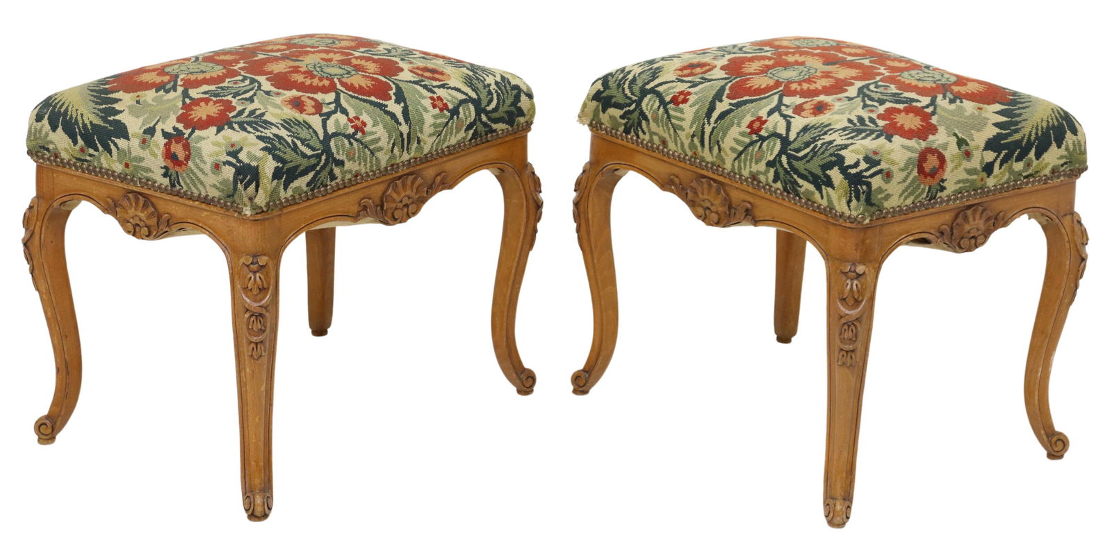 (2) FRENCH LOUIS XV STYLE NEEDLEPOINT FOOTSTOOLS (1 of 4)