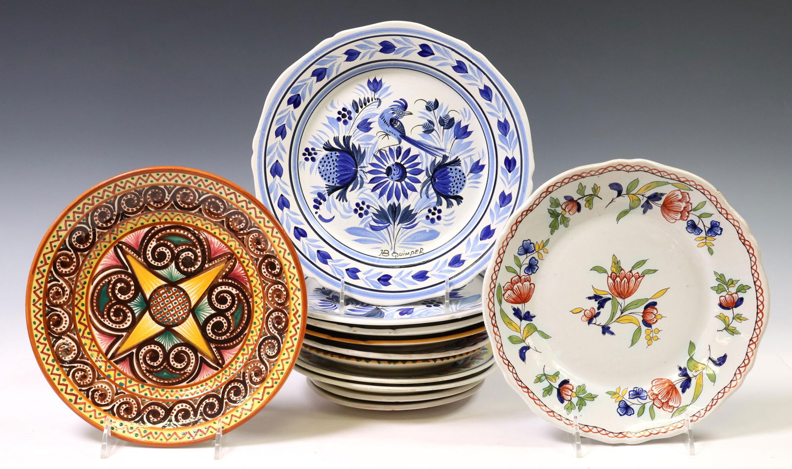 (12) QUIMPER FAIENCE POTTERY PLATES, HENRIOT & HB (1 of 4)