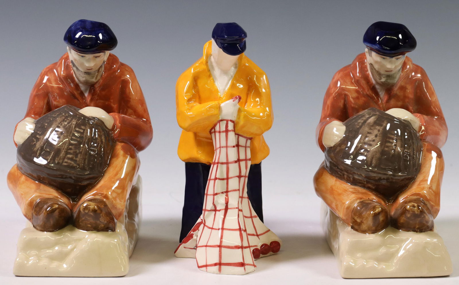 (3) QUIMPER FAIENCE PECHEUR BOOKENDS & FIGURE (1 of 6)