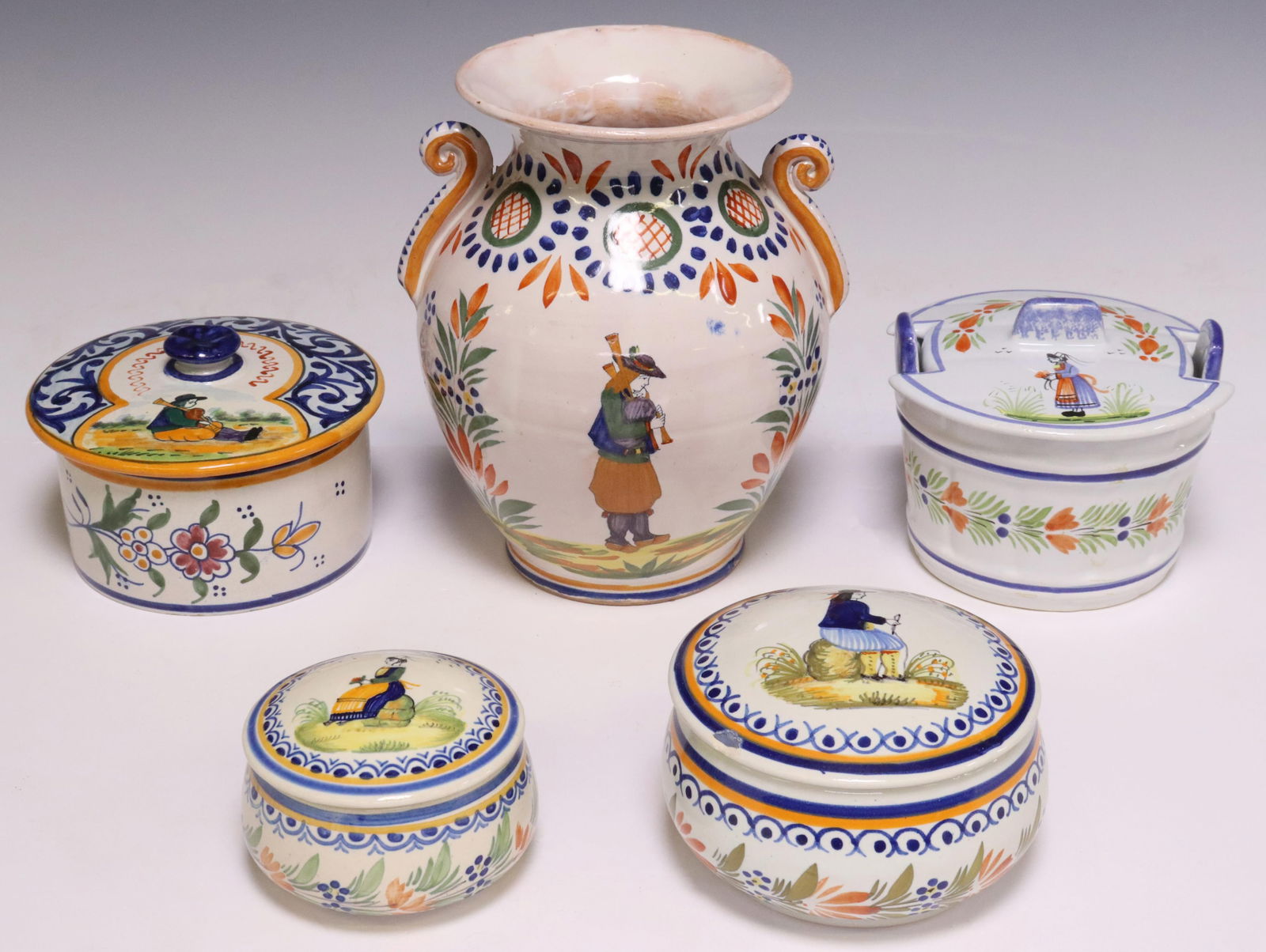 (5) HENRIOT QUIMPER FAIENCE BOXES, BUTTER & VASE (1 of 5)